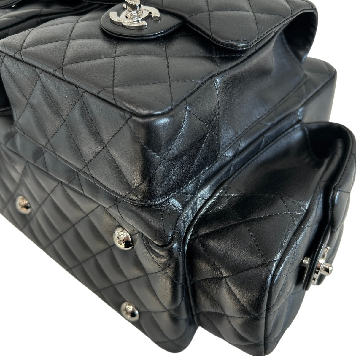 Black Quilted Leather Ligne Cambon Reporter Bag w/SHW