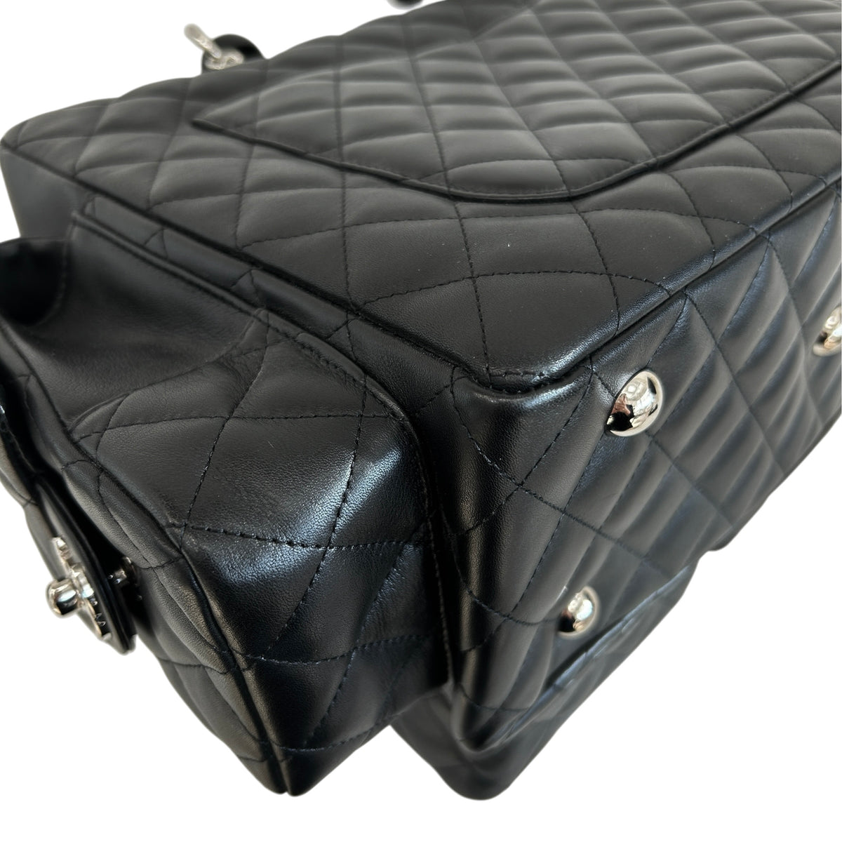 Black Quilted Leather Ligne Cambon Reporter Bag w/SHW