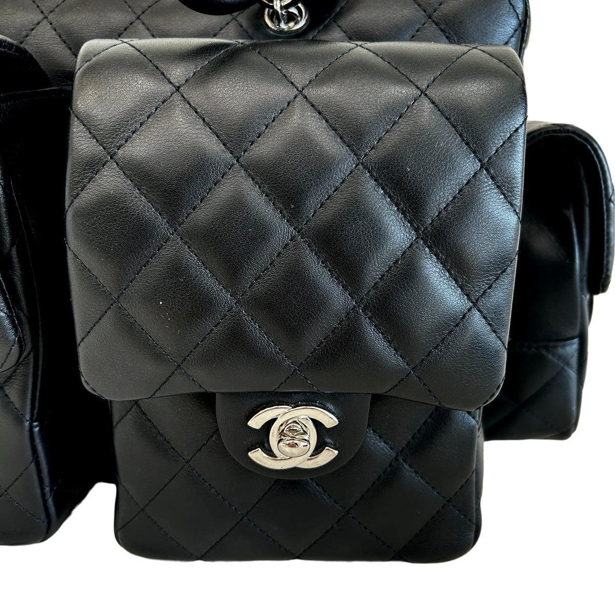 Black Quilted Leather Ligne Cambon Reporter Bag w/SHW