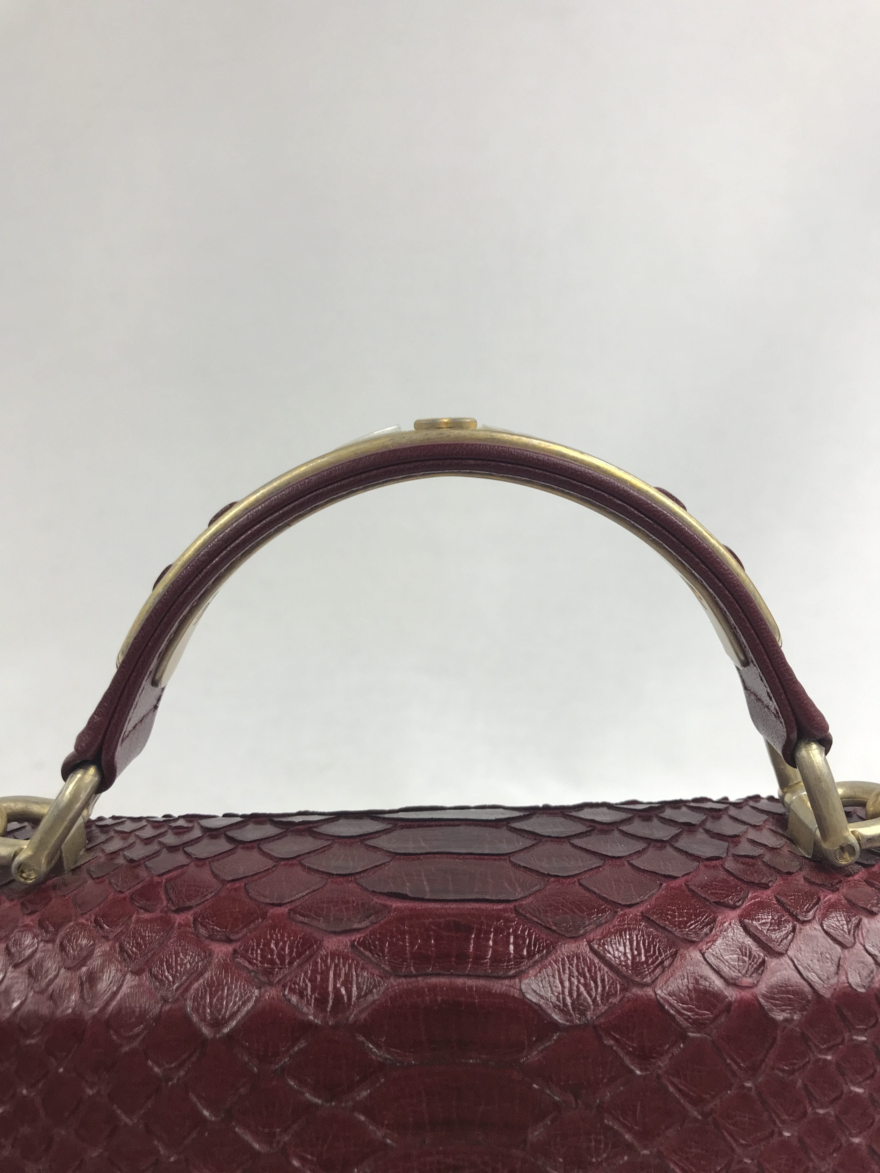 Burgundy Python “Carry Chic” Small Top Handle Flap Bag W/AGHW