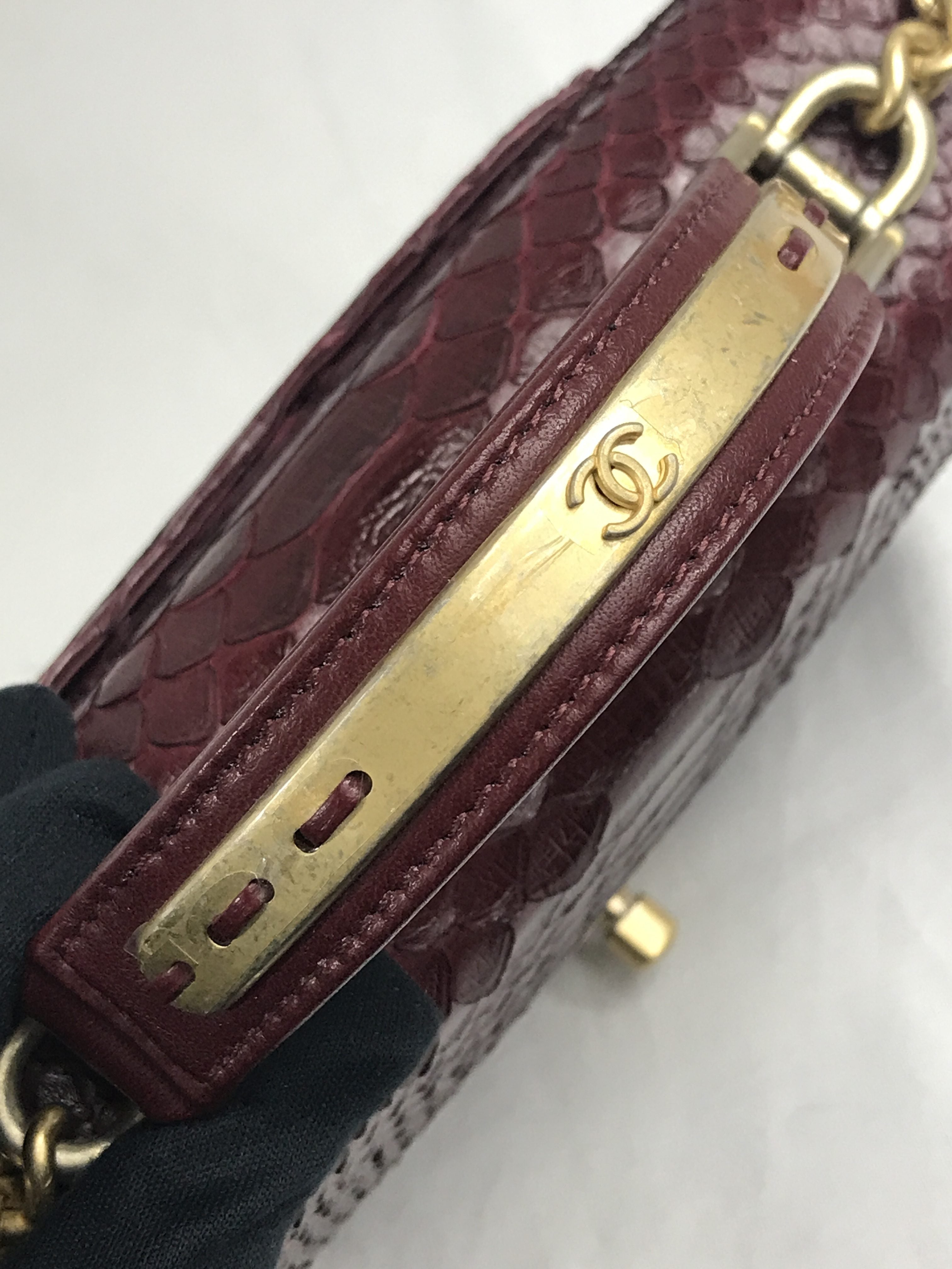 Burgundy Python “Carry Chic” Small Top Handle Flap Bag W/AGHW