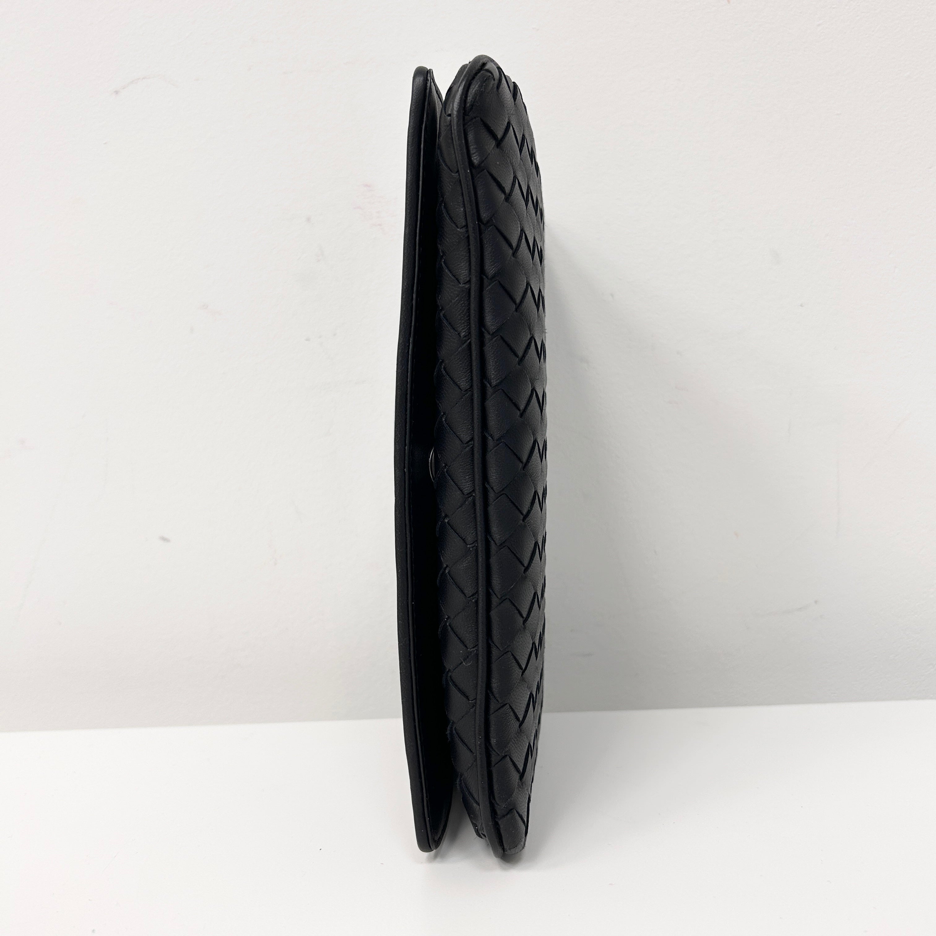 Black Intrecciato Woven Nappa Leather Flap Crossbody Bag w/Gunmetal HW