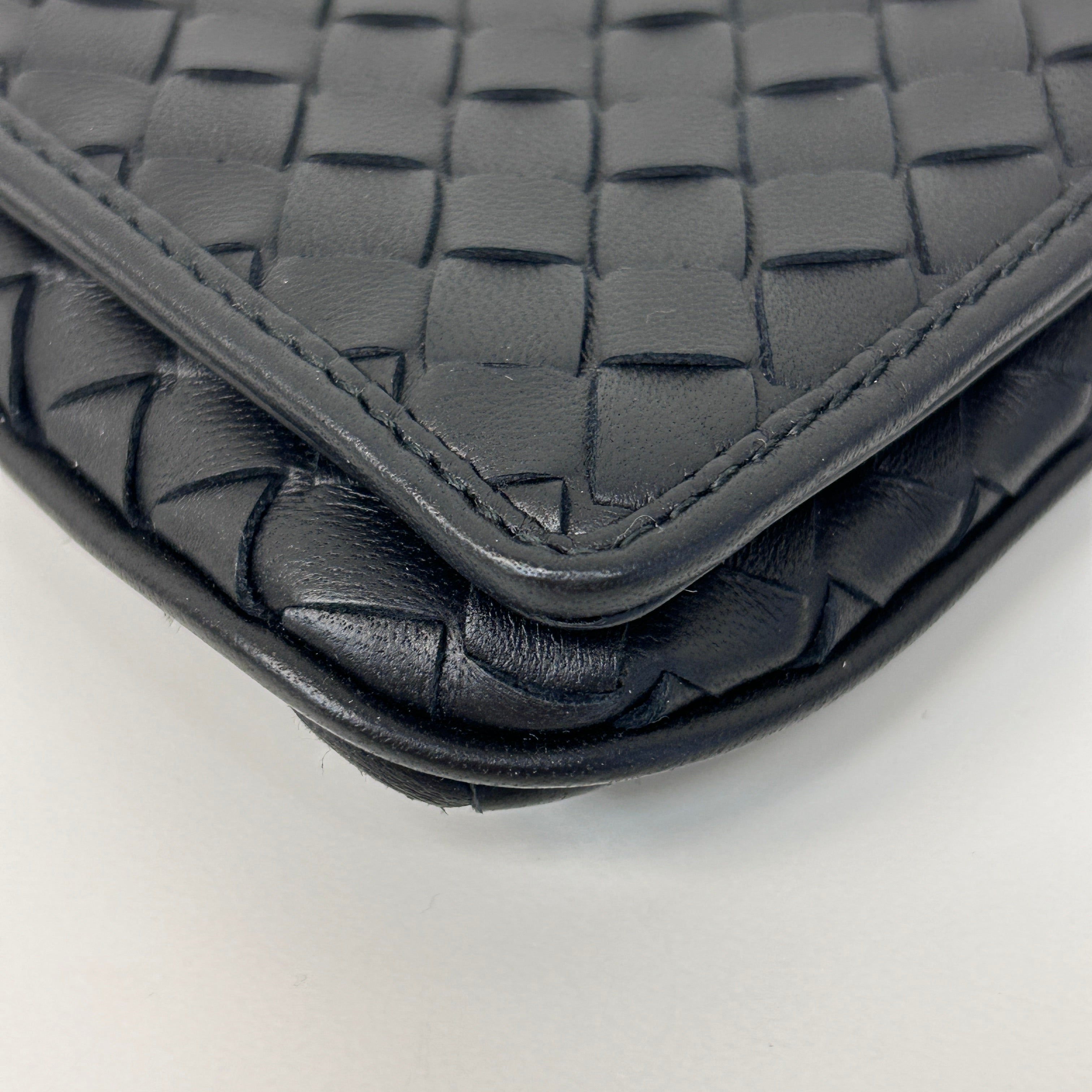 Black Intrecciato Woven Nappa Leather Flap Crossbody Bag w/Gunmetal HW