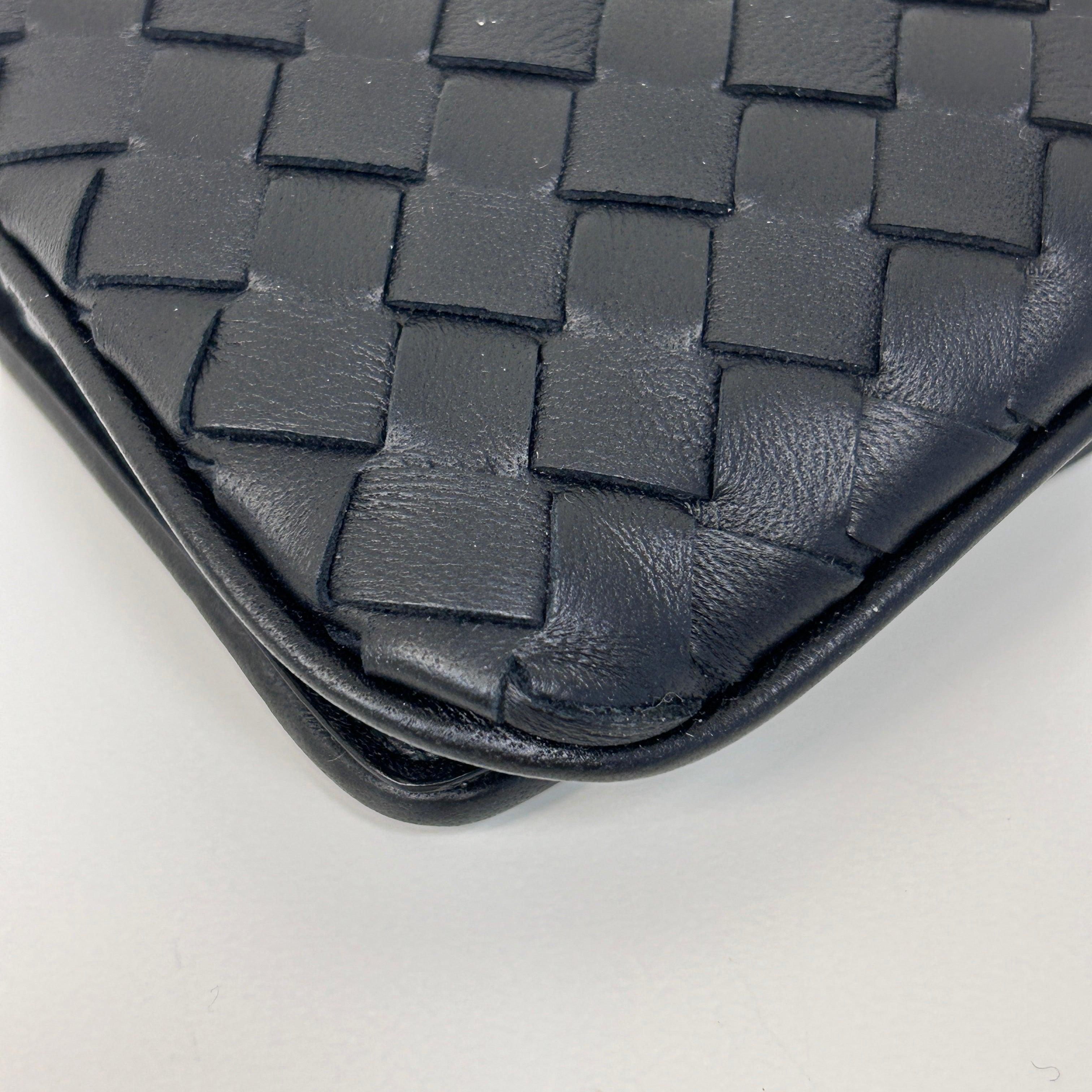 Black Intrecciato Woven Nappa Leather Flap Crossbody Bag w/Gunmetal HW