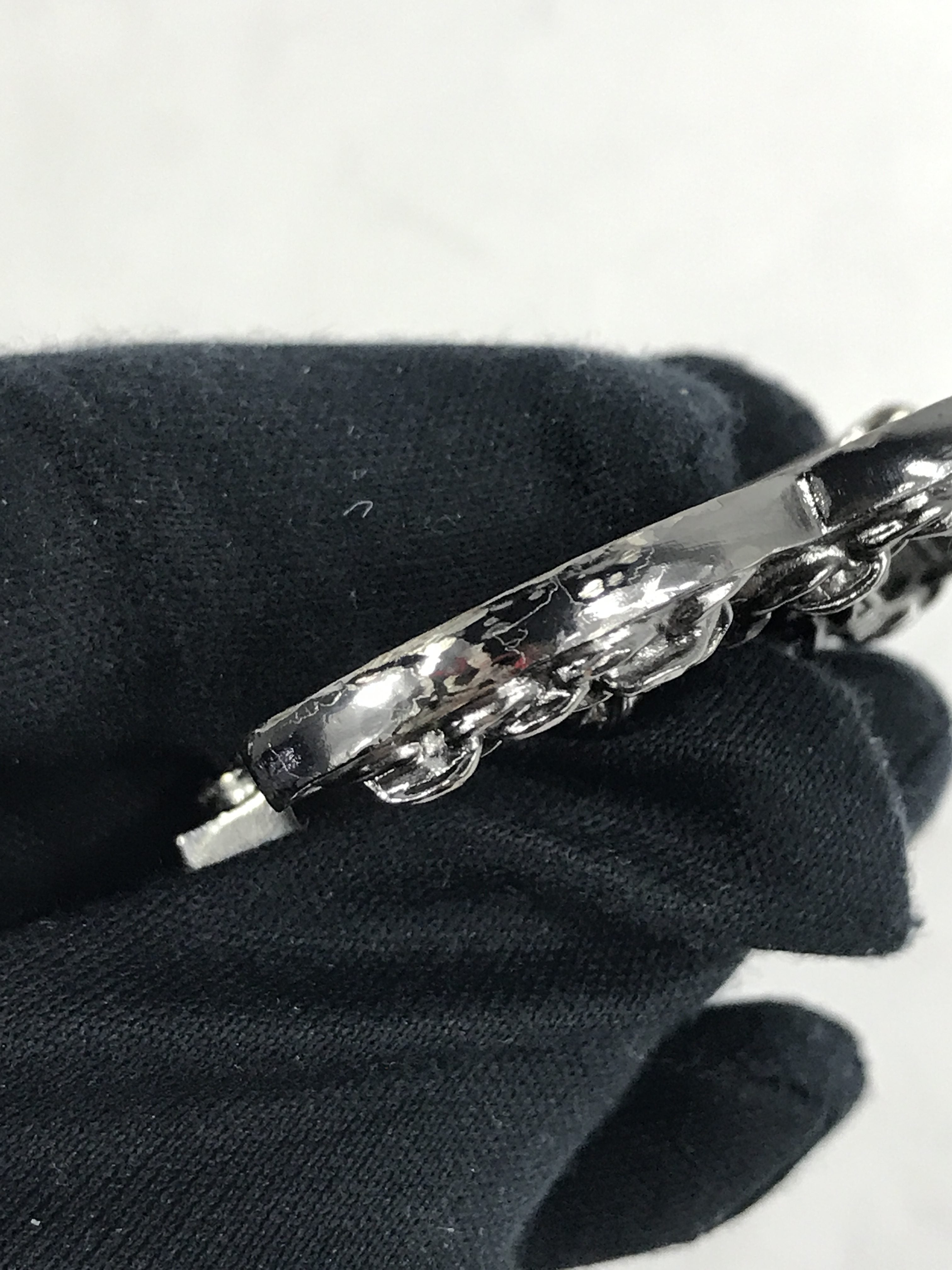 CC Rhodium Brooch with Chain Detail