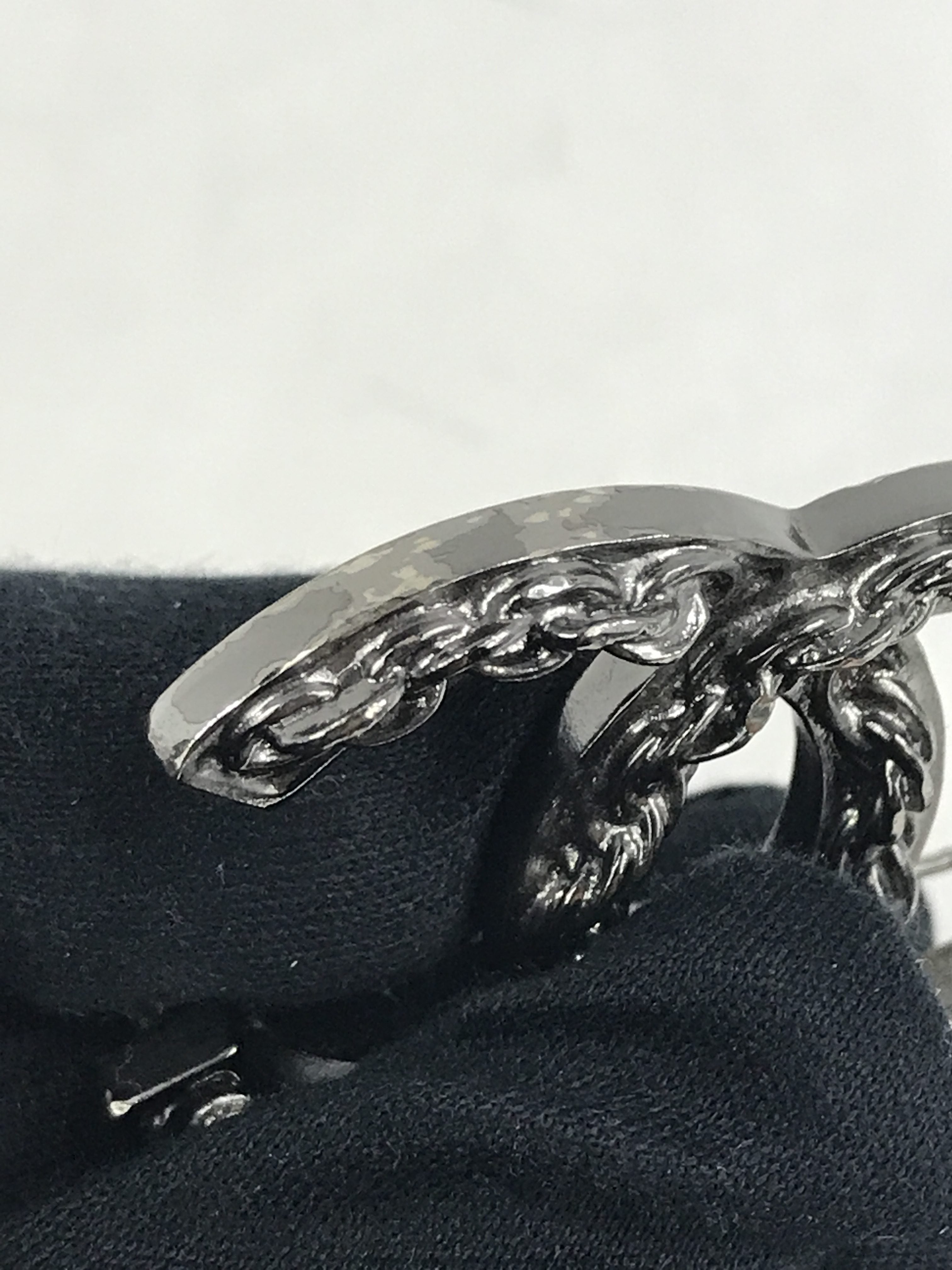 CC Rhodium Brooch with Chain Detail