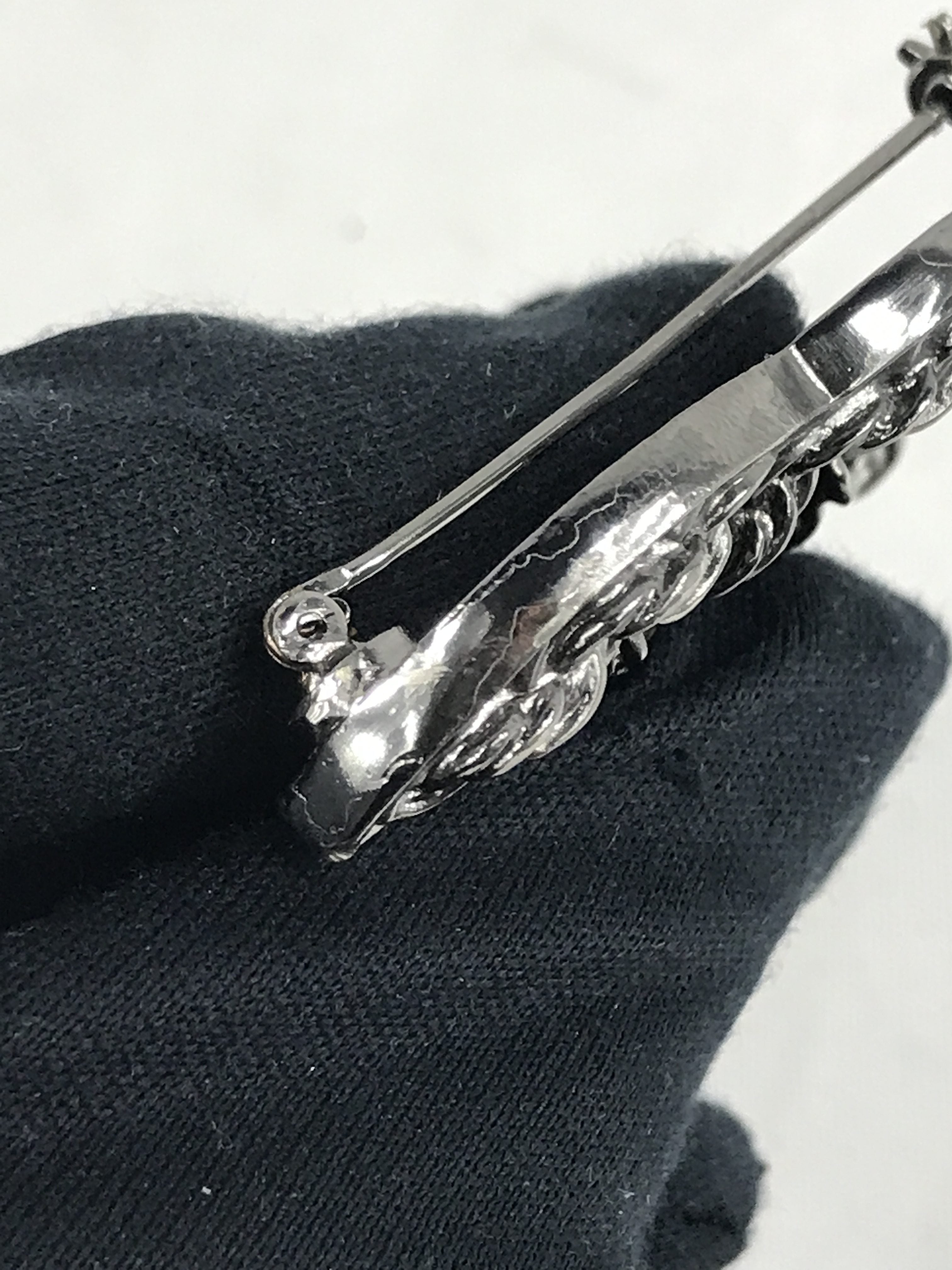 CC Rhodium Brooch with Chain Detail
