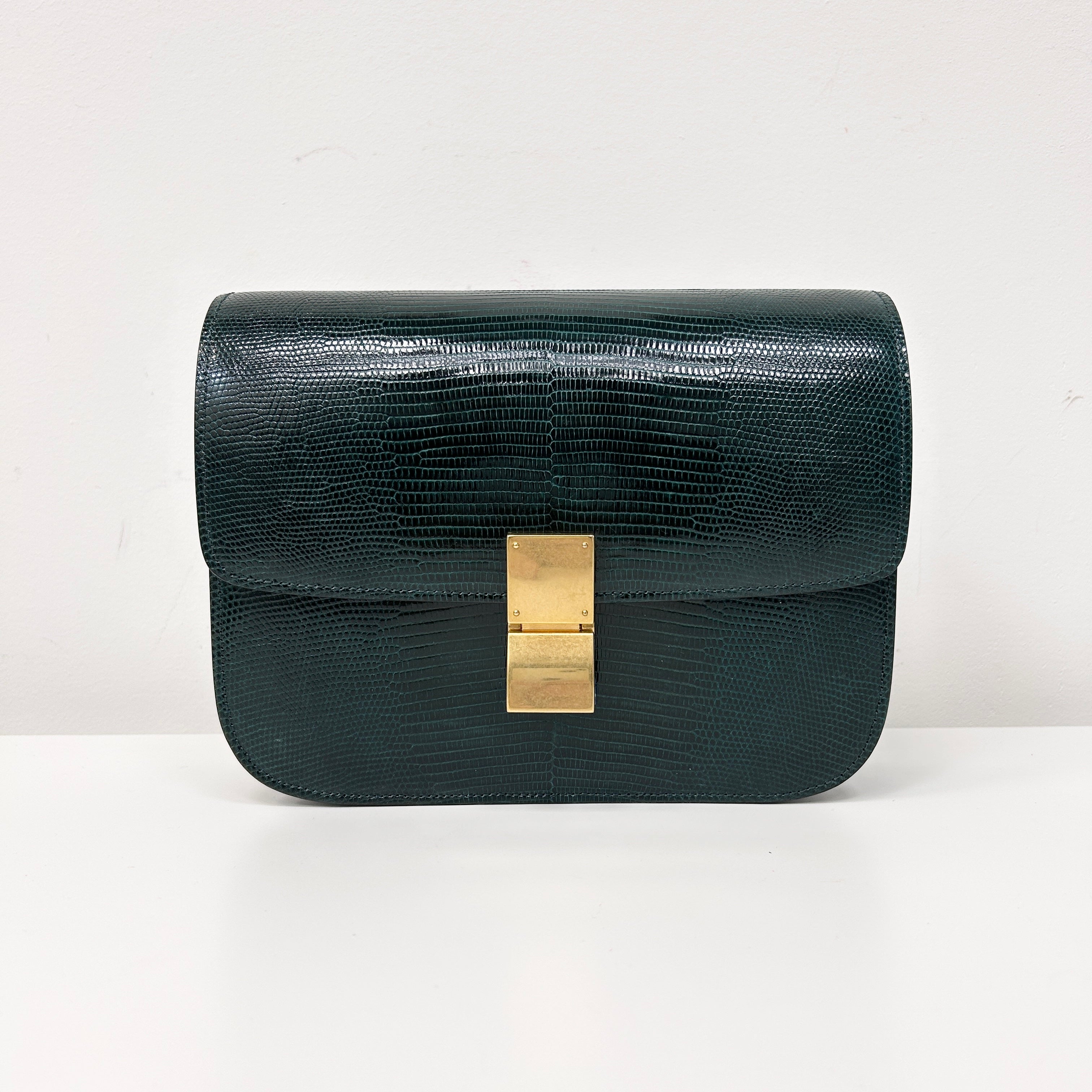 Dark Green Lizard Medium Classic Box Bag w/GHW