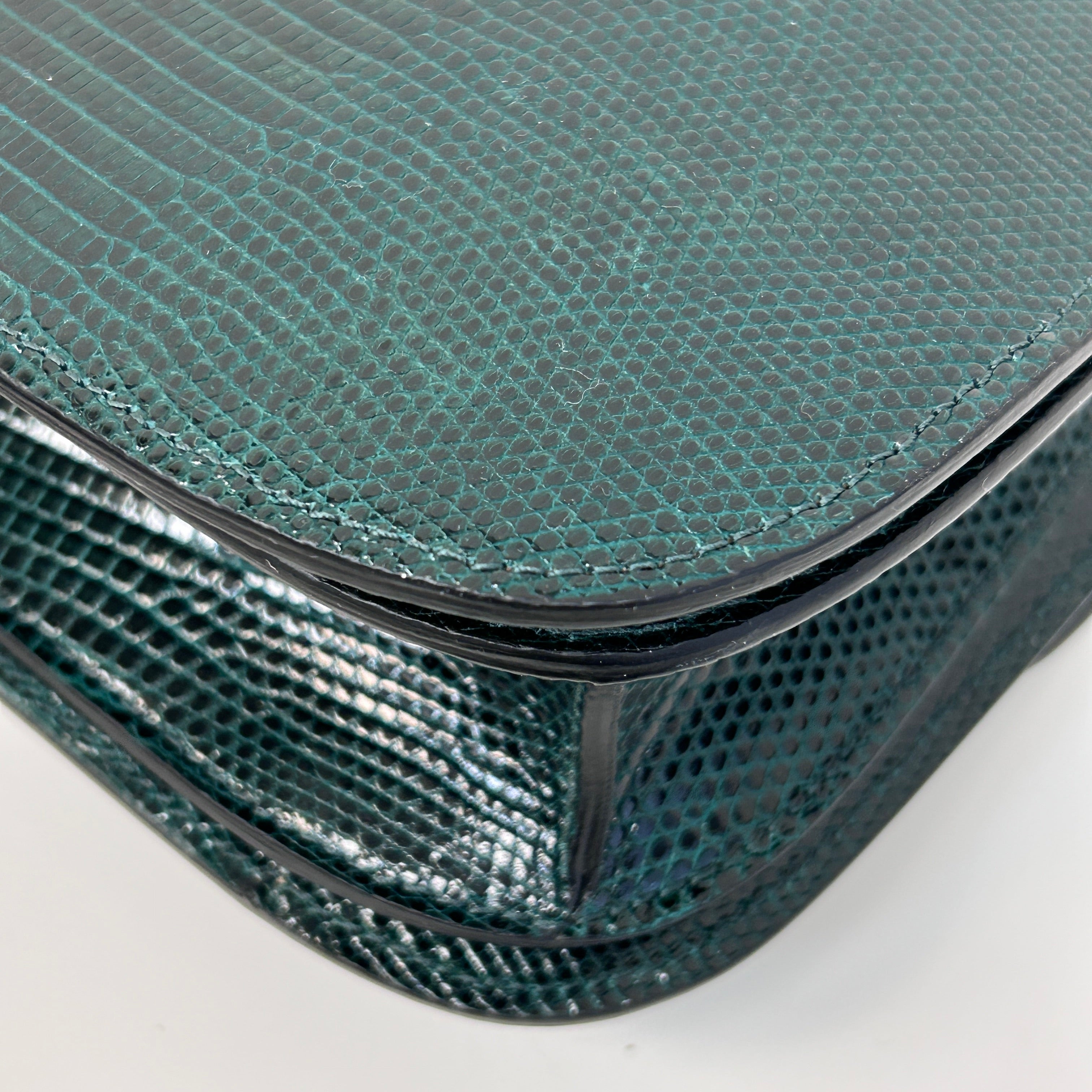 Dark Green Lizard Medium Classic Box Bag w/GHW