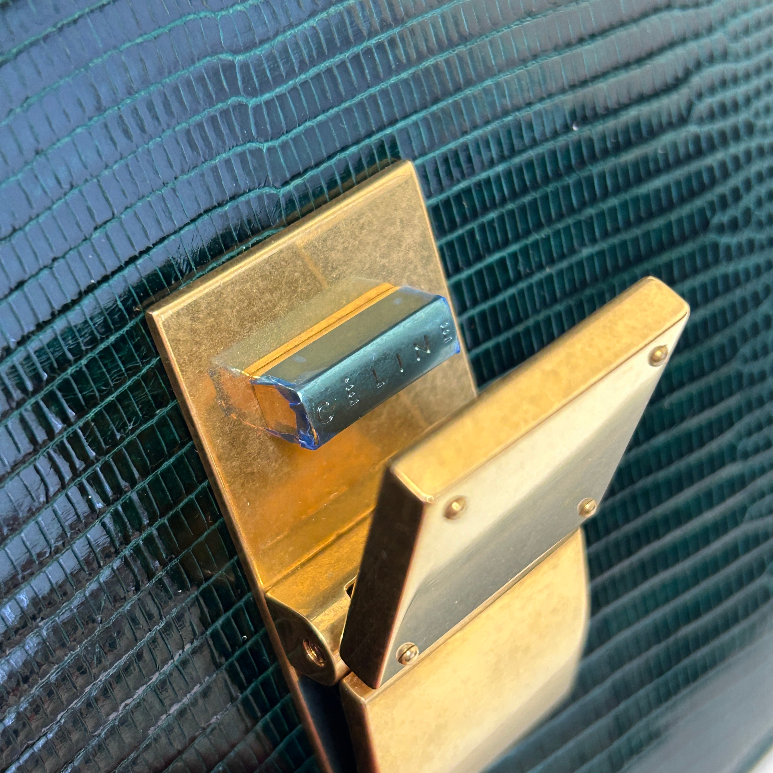 Dark Green Lizard Medium Classic Box Bag w/GHW