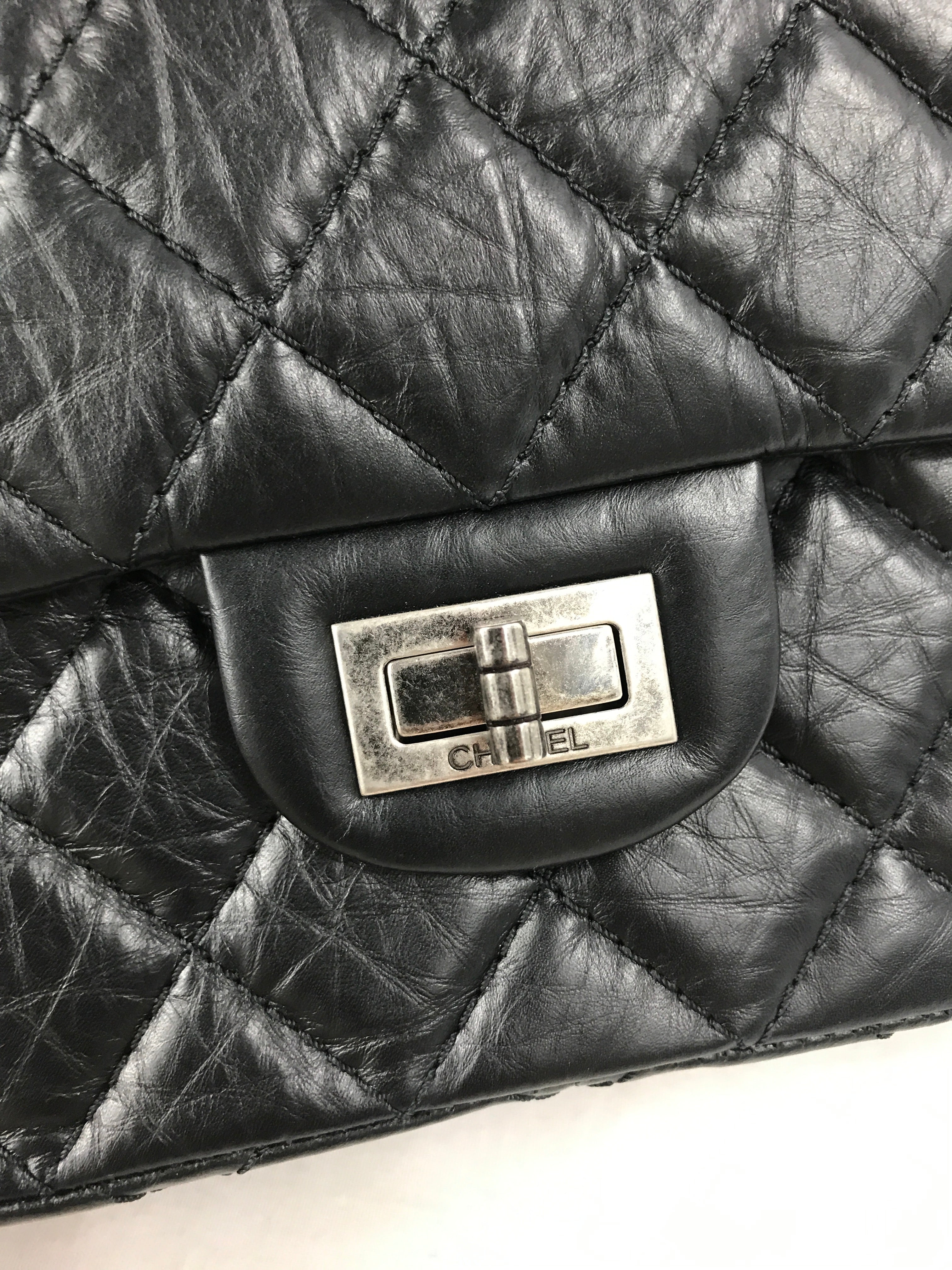 Black Crinkled Aged Calfskin Leather Medium Classic Double Flap 226 Reissue w/RHW