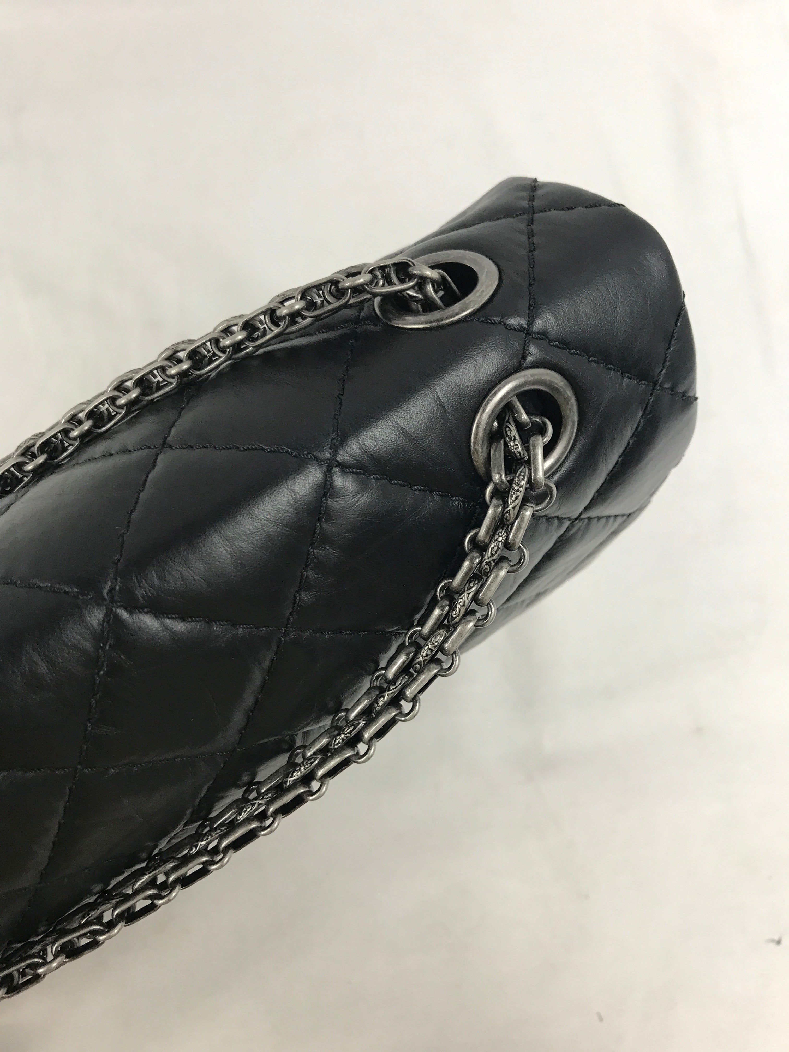 Black Crinkled Aged Calfskin Leather Medium Classic Double Flap 226 Reissue w/RHW