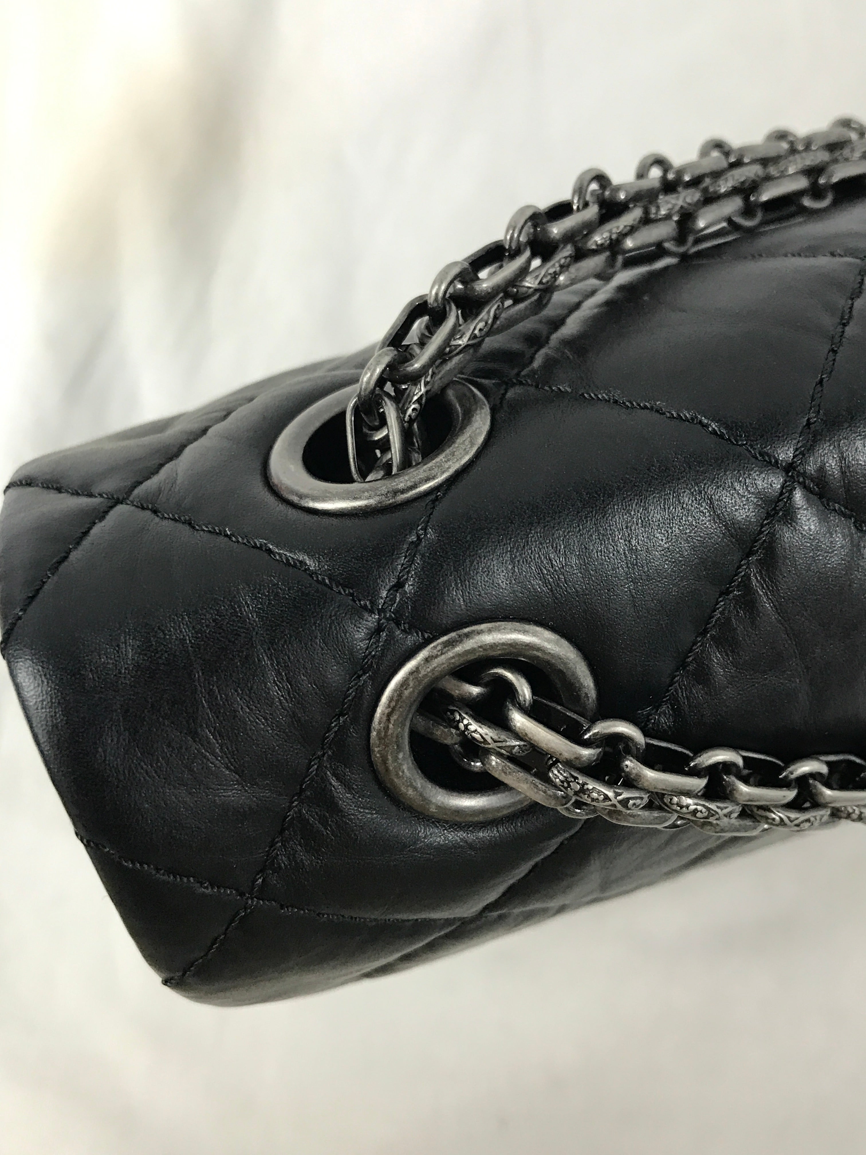 Black Crinkled Aged Calfskin Leather Medium Classic Double Flap 226 Reissue w/RHW