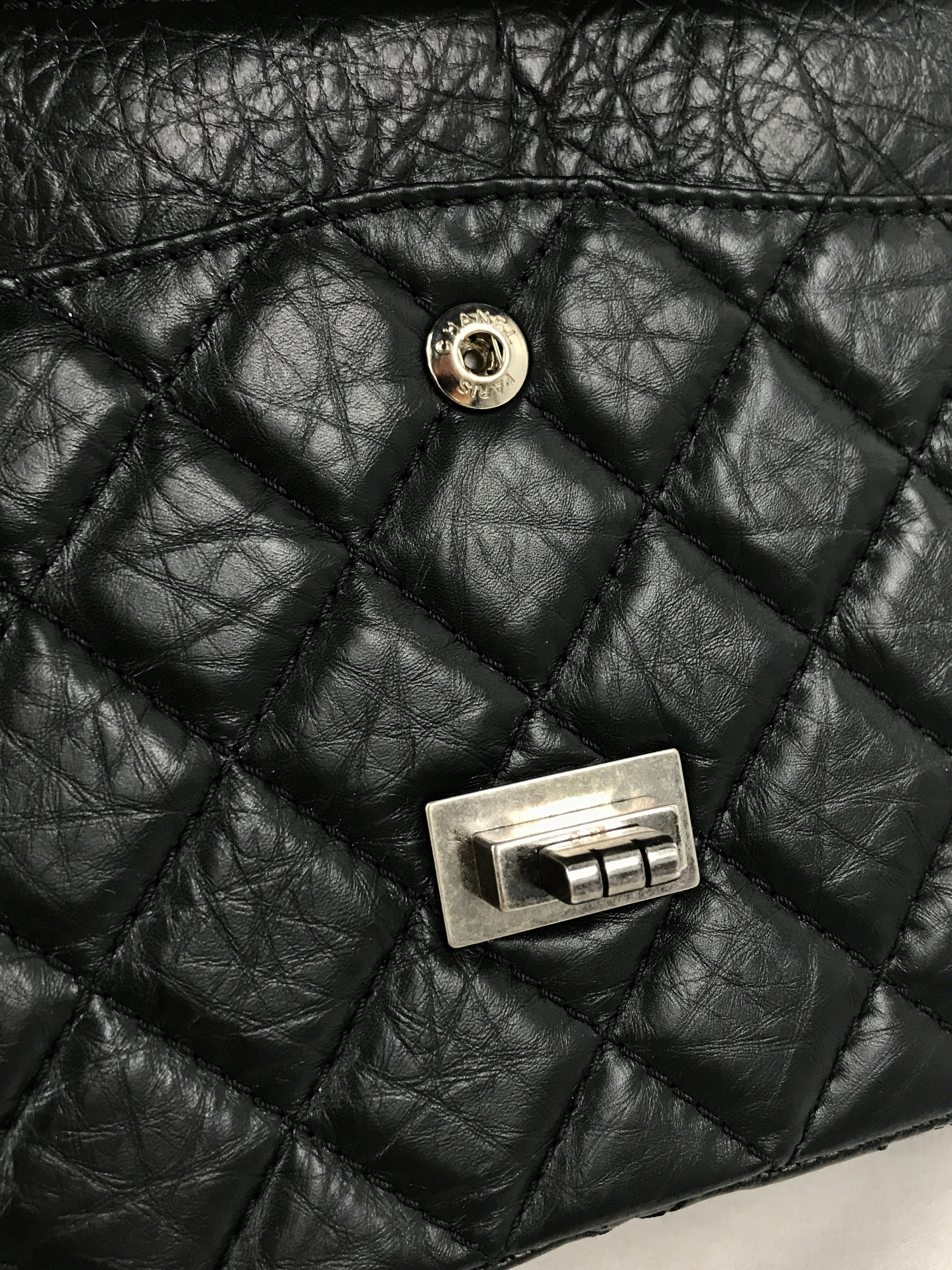 Black Crinkled Aged Calfskin Leather Medium Classic Double Flap 226 Reissue w/RHW