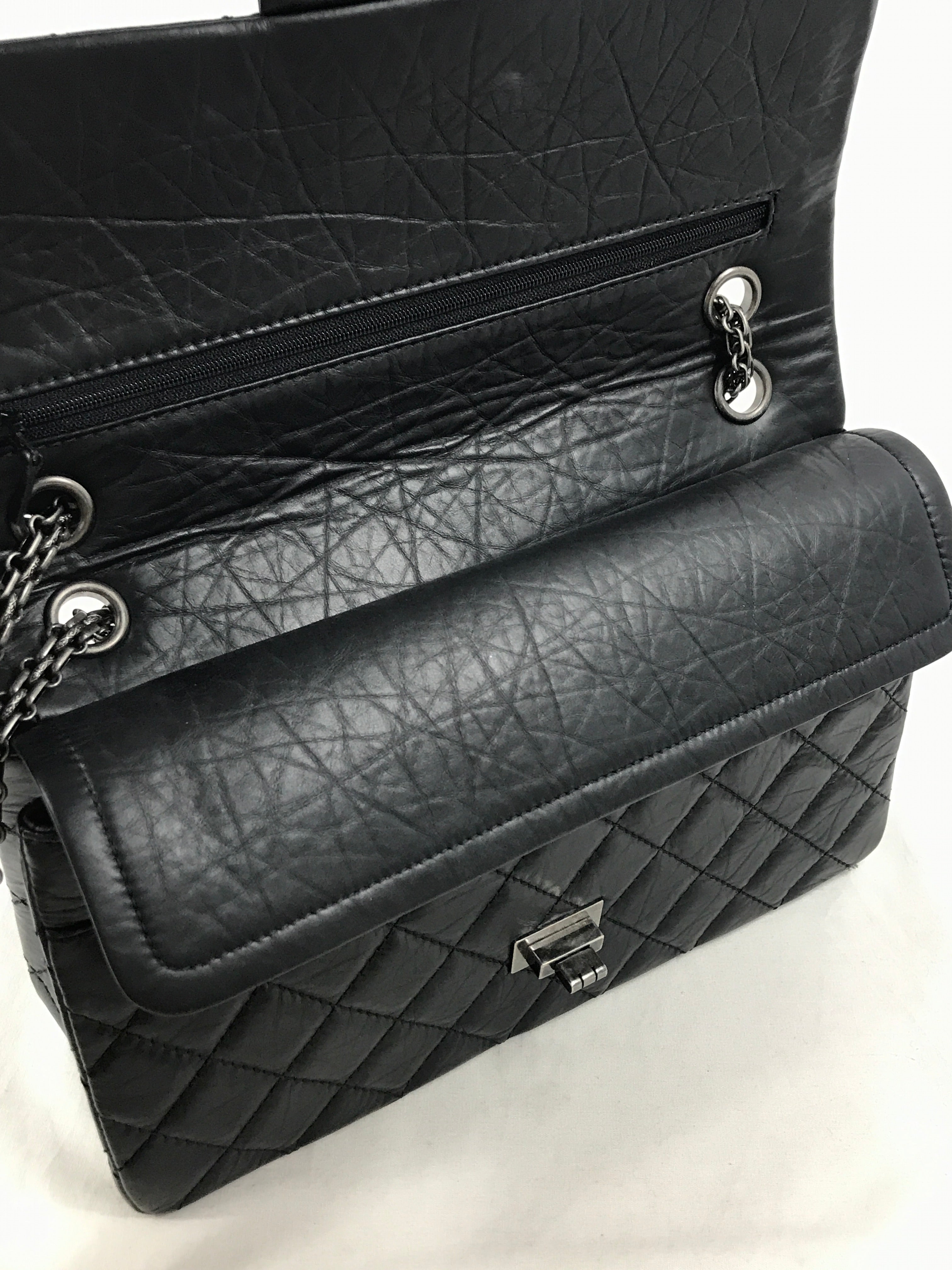 Black Crinkled Aged Calfskin Leather Medium Classic Double Flap 226 Reissue w/RHW