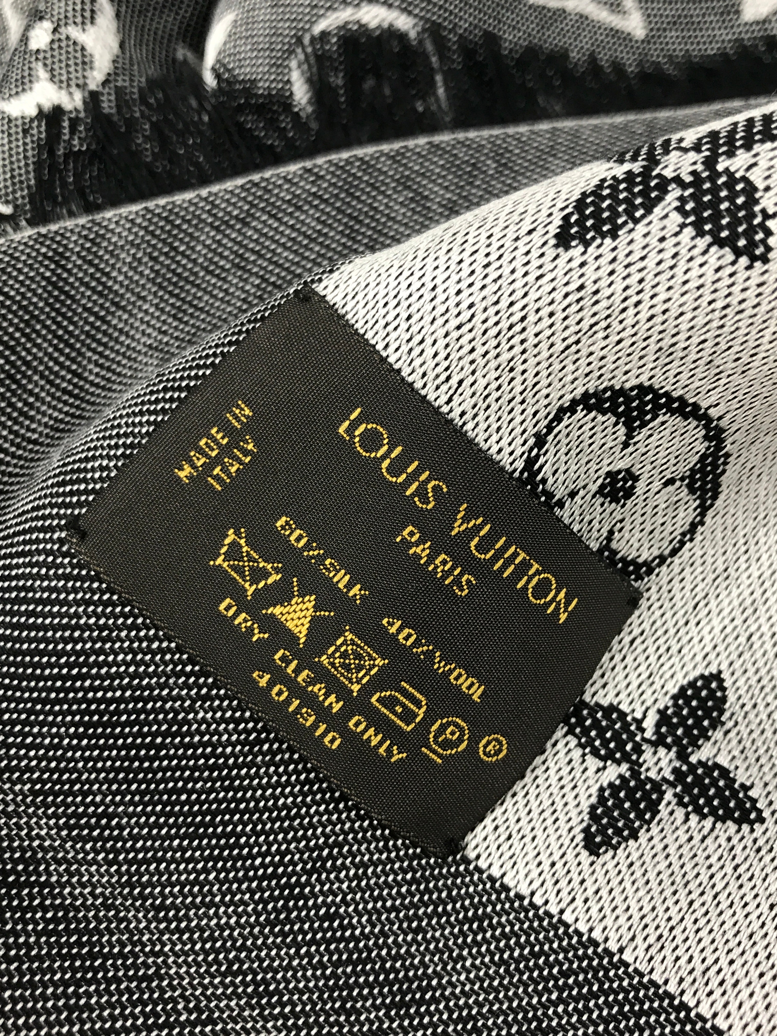 Monogram Reversible Silver/Black Silk/Wool Shawl