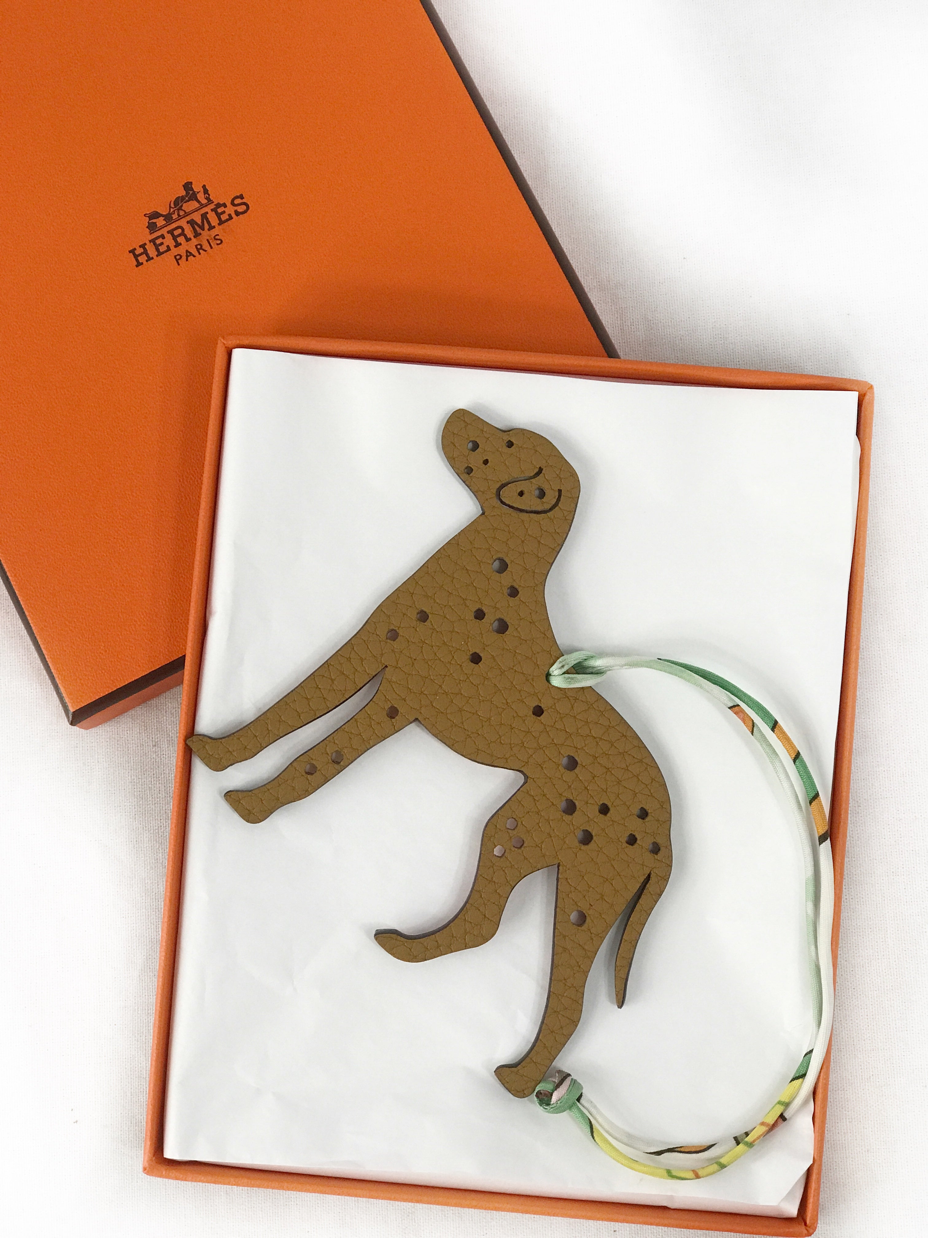 Petite H Dalmatian Bi-colour Rouge/Chai Calfskin Leather Bag Charm w/ silk twill cord