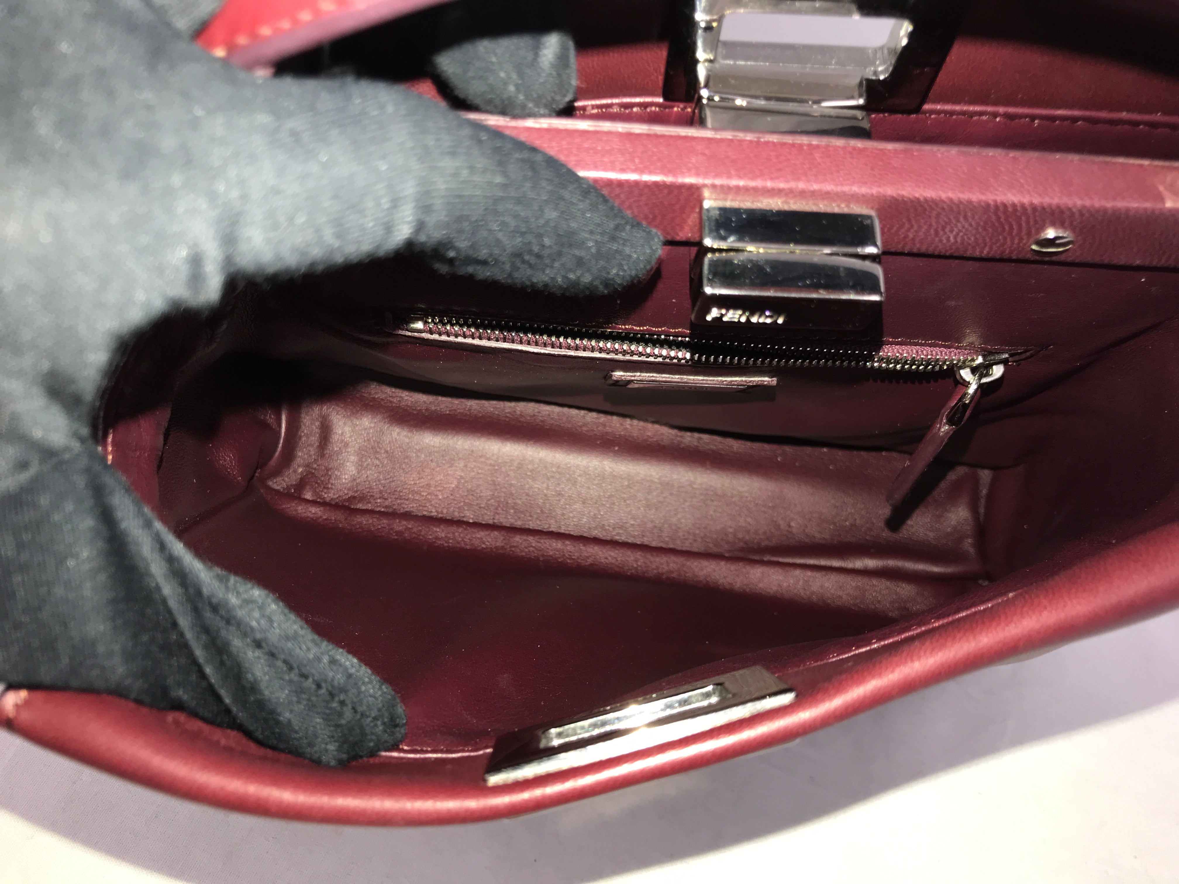 Burgundy Mini Peekaboo w/ removable monogram coated canvas peekaboo defender case w/SHW