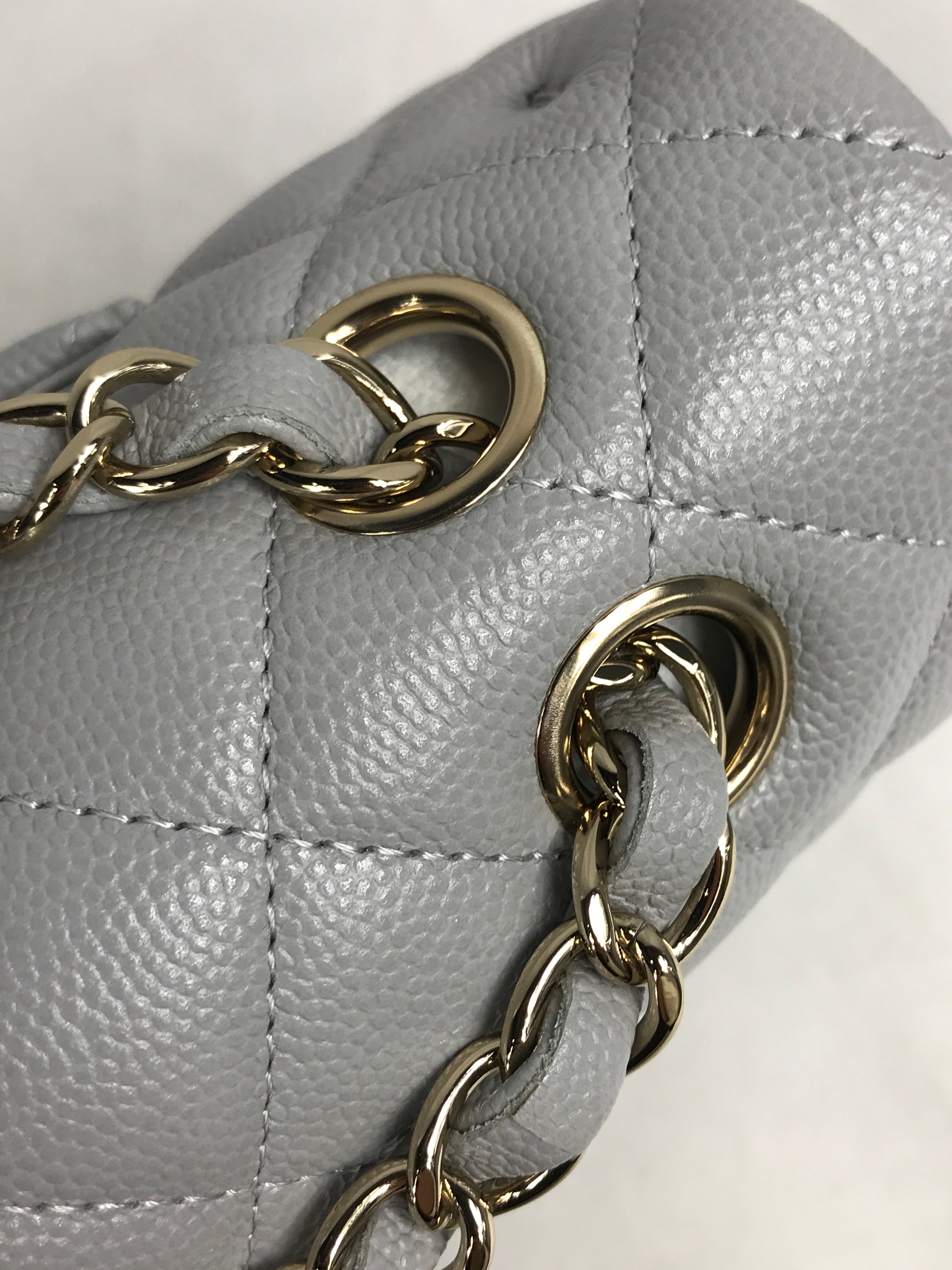 Dove Grey Quilted Caviar Leather Double Flap Medium w/GHW