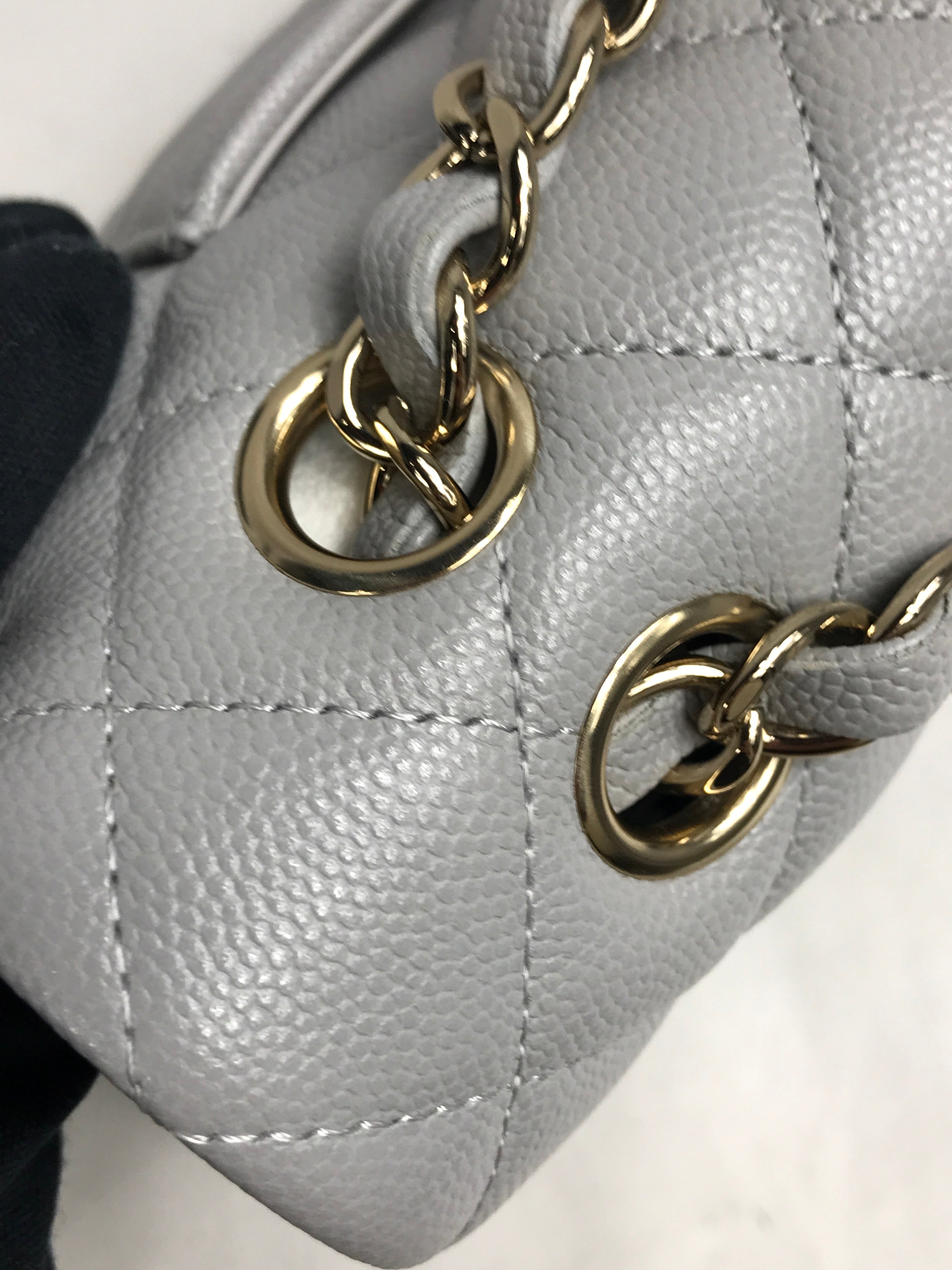 Dove Grey Quilted Caviar Leather Double Flap Medium w/GHW