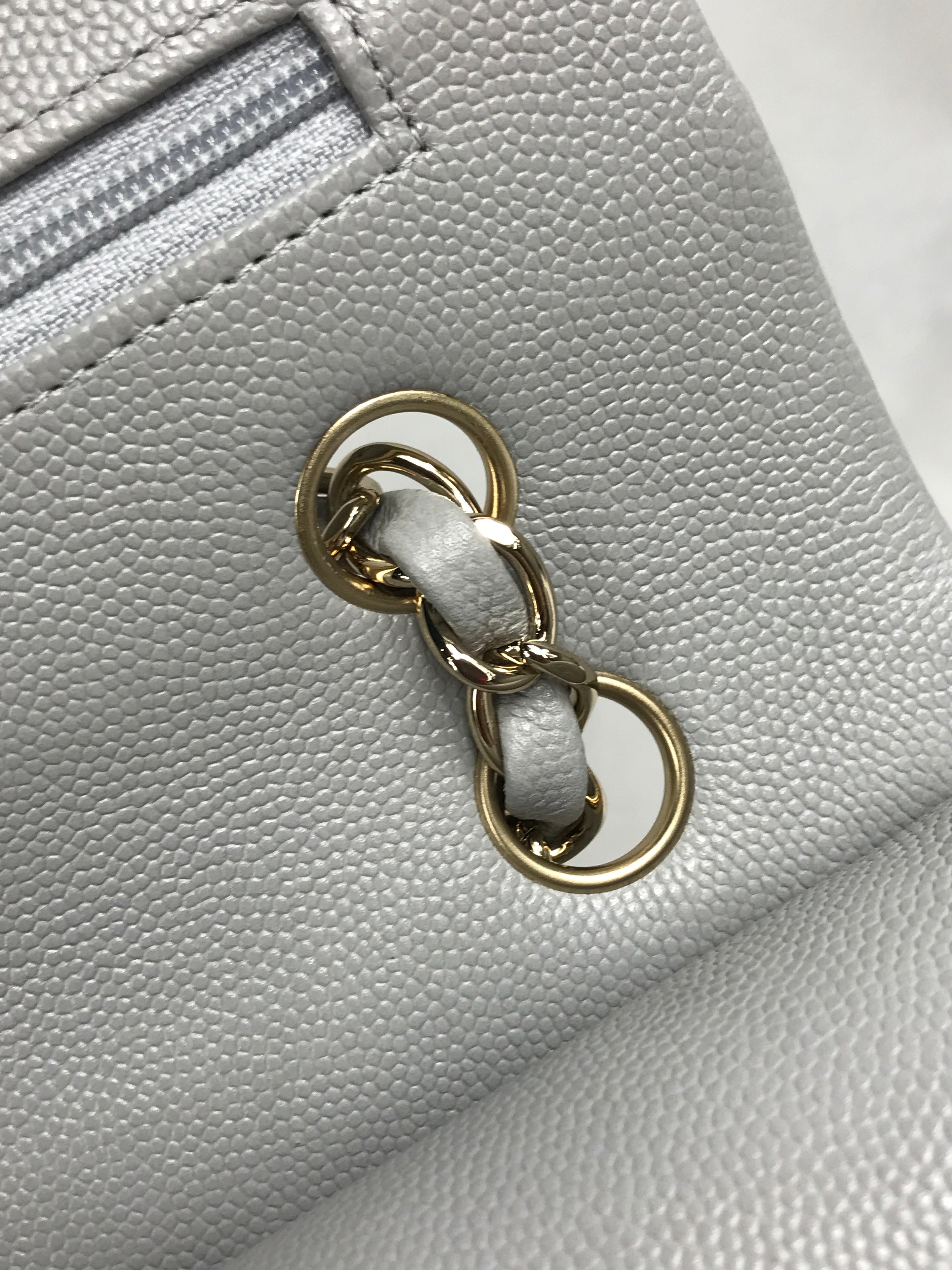 Dove Grey Quilted Caviar Leather Double Flap Medium w/GHW
