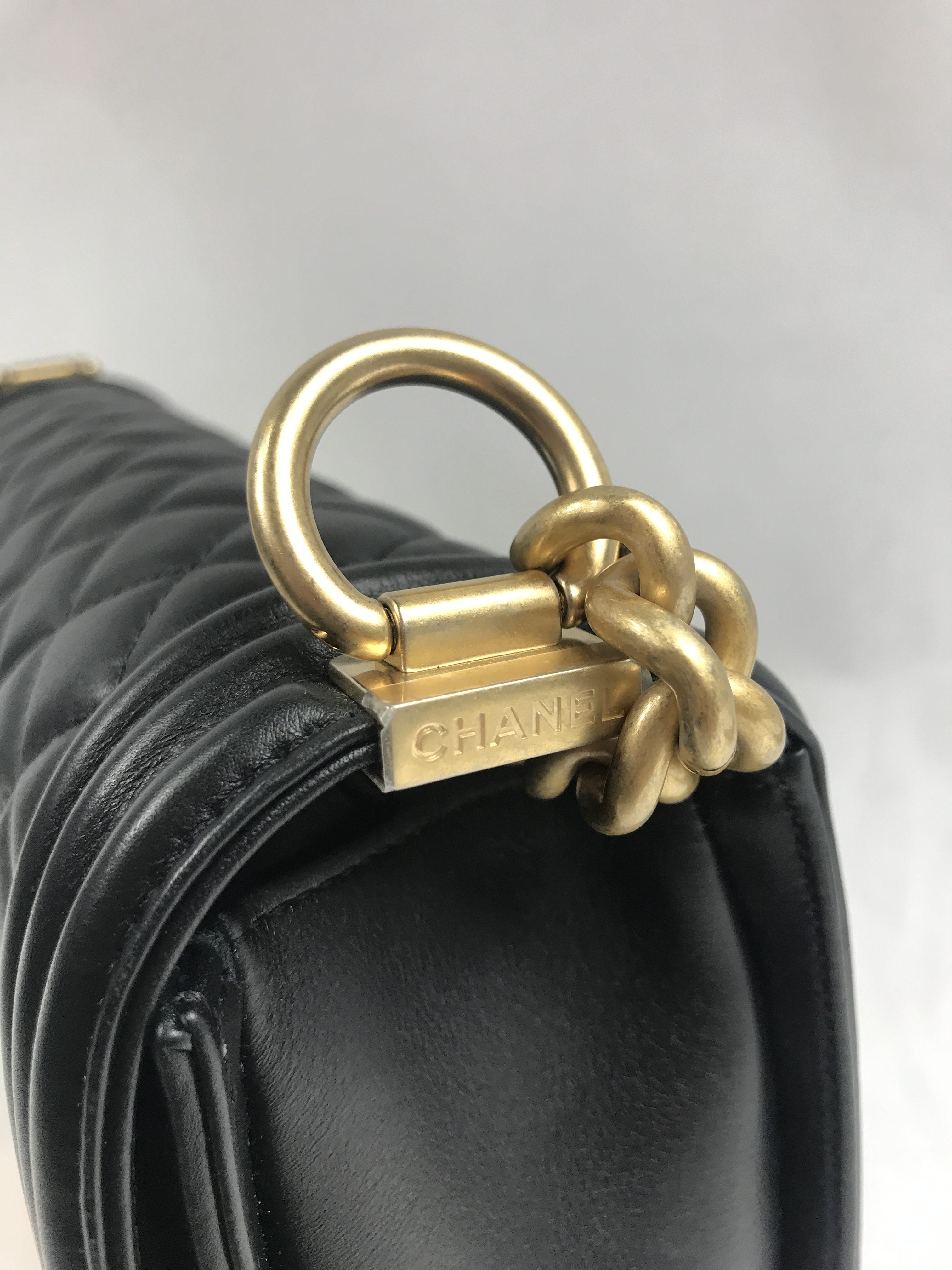 Black Quilted Lambskin New Medium Boy Bag w/ Removable Logo Chanel Top Handle W/AGHW