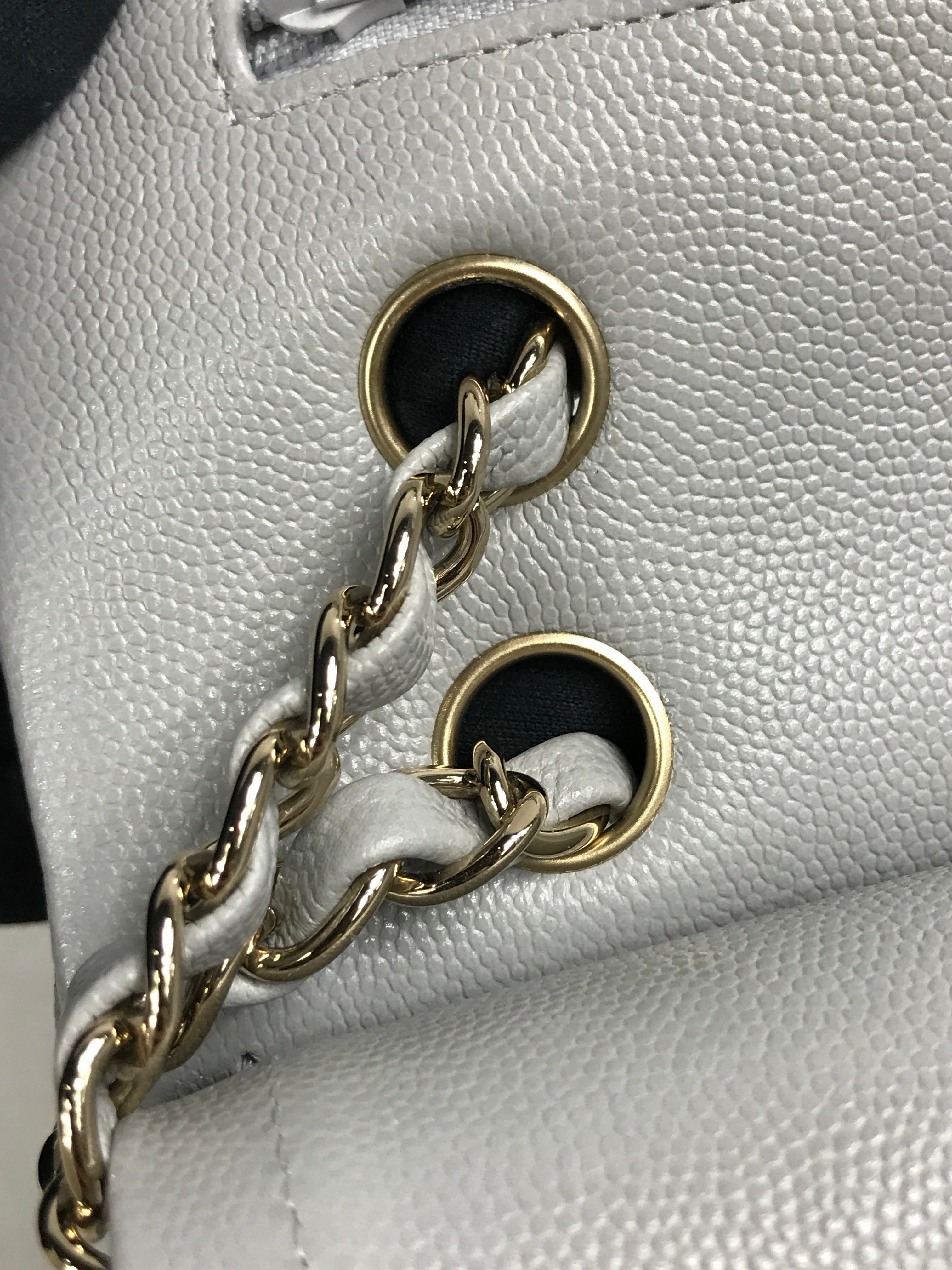 Dove Grey Quilted Caviar Leather Double Flap Medium w/GHW