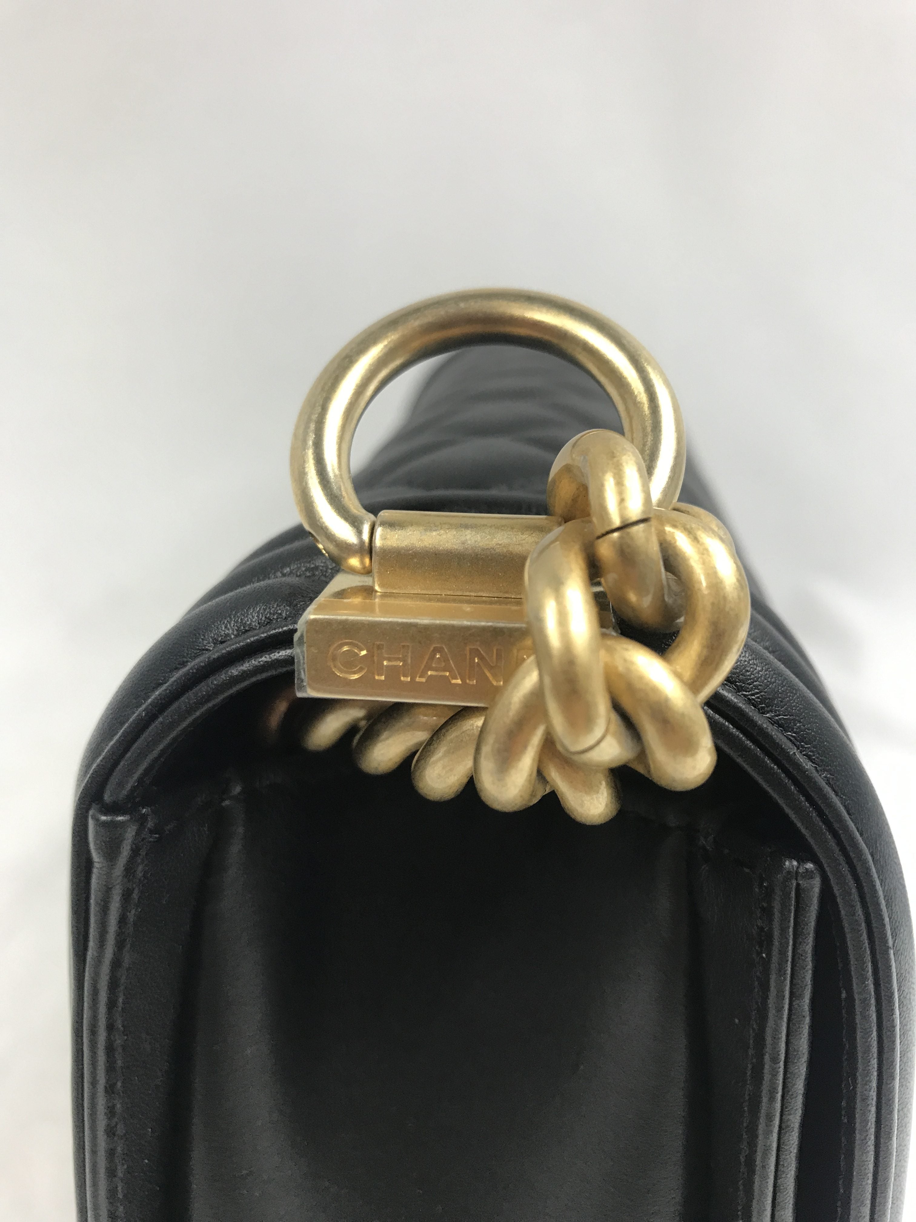 Black Quilted Lambskin New Medium Boy Bag w/ Removable Logo Chanel Top Handle W/AGHW