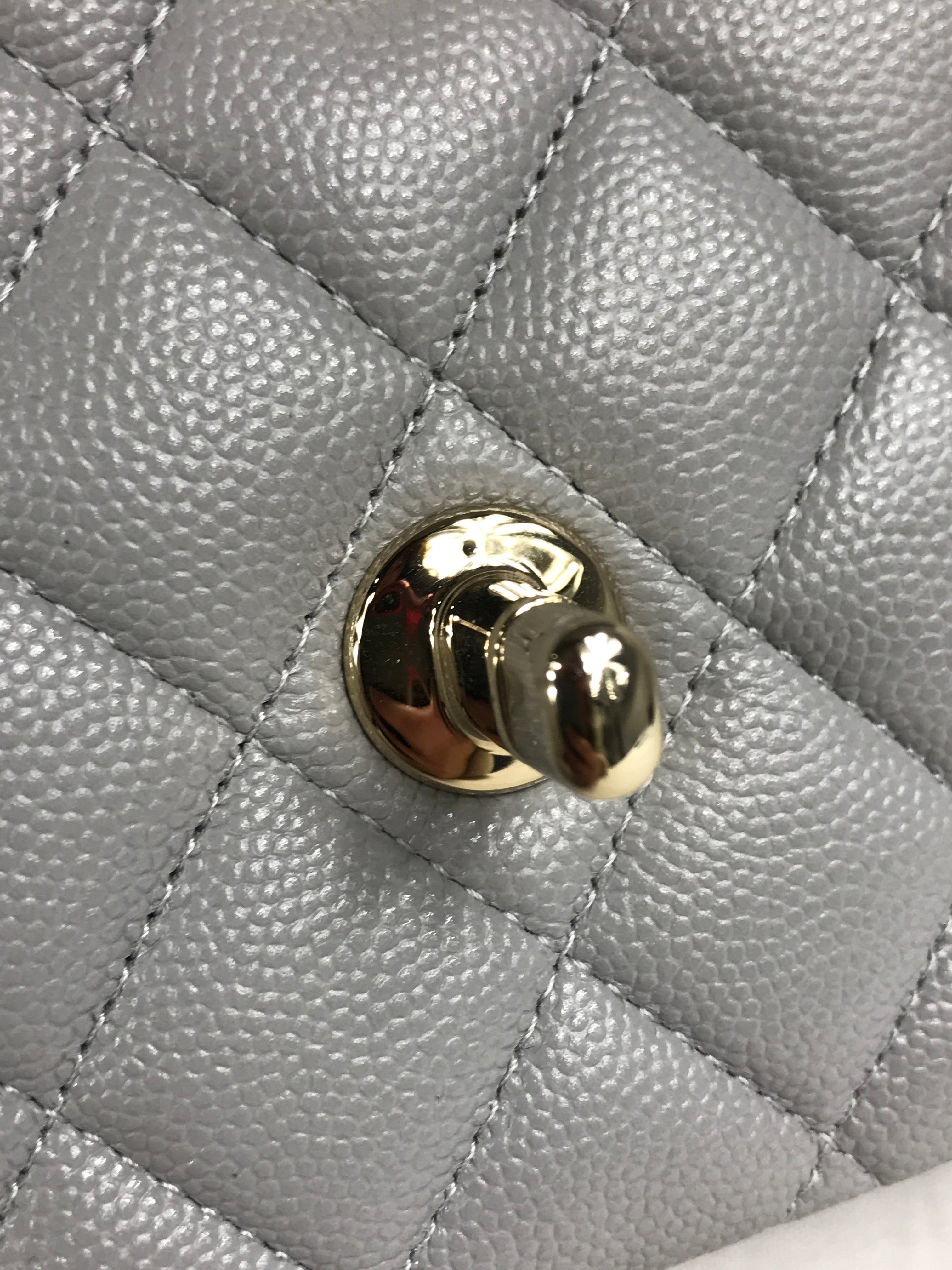 Dove Grey Quilted Caviar Leather Double Flap Medium w/GHW