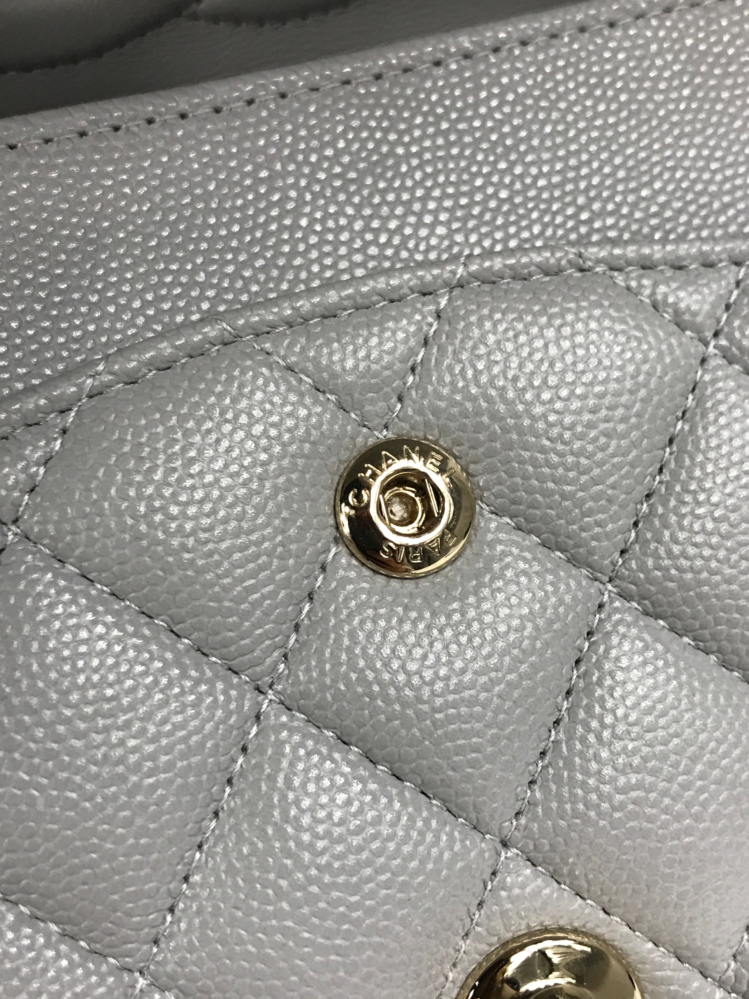 Dove Grey Quilted Caviar Leather Double Flap Medium w/GHW