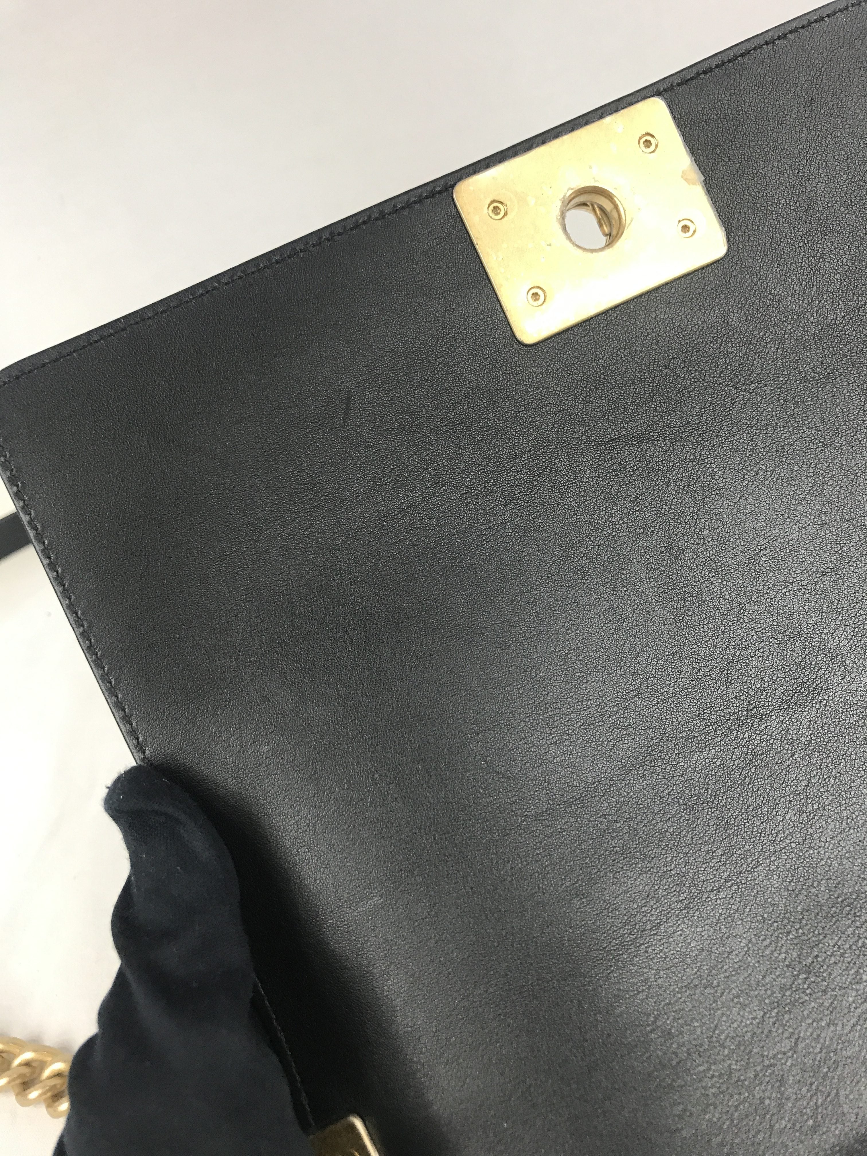 Black Quilted Lambskin New Medium Boy Bag w/ Removable Logo Chanel Top Handle W/AGHW