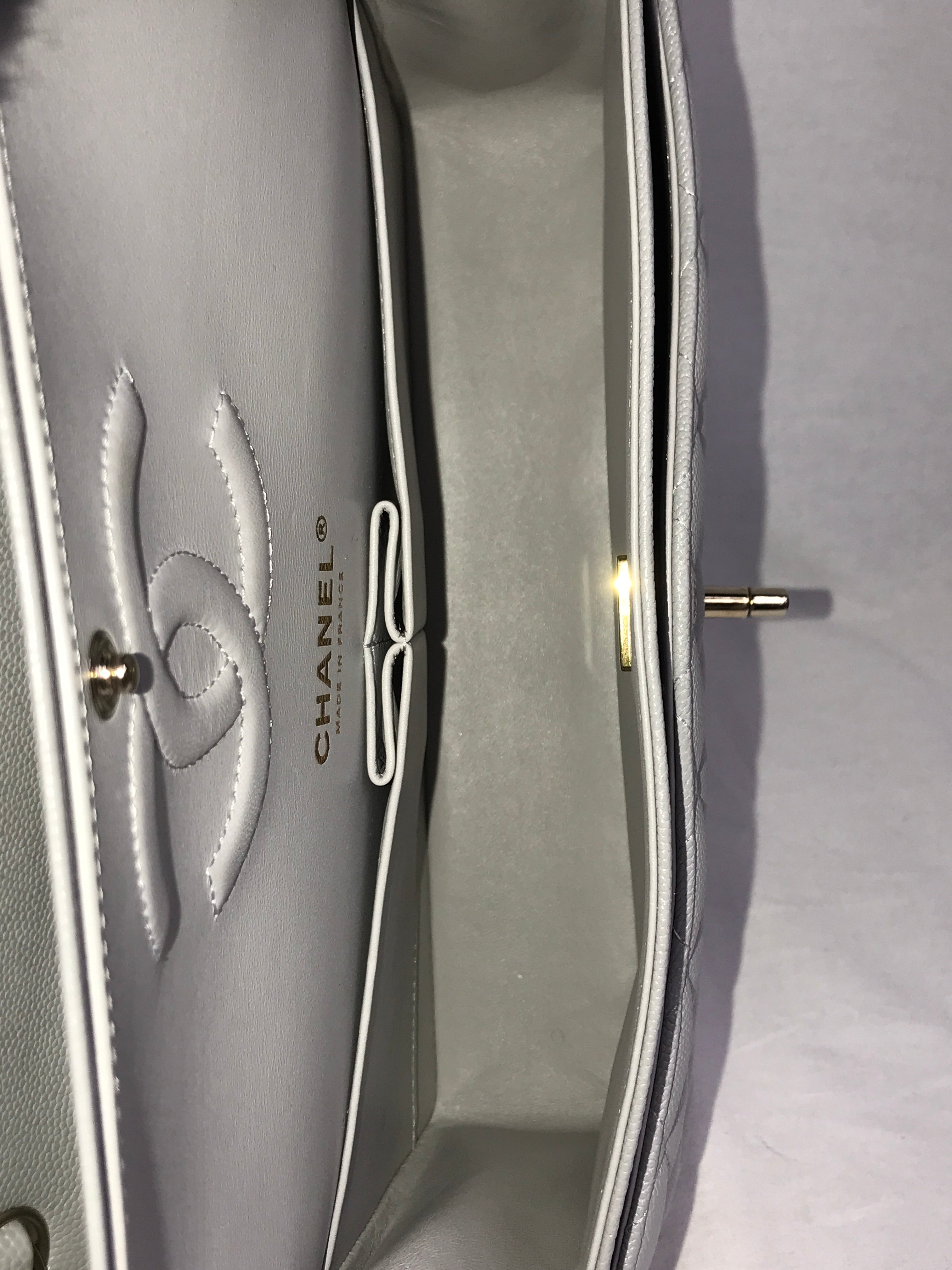 Dove Grey Quilted Caviar Leather Double Flap Medium w/GHW