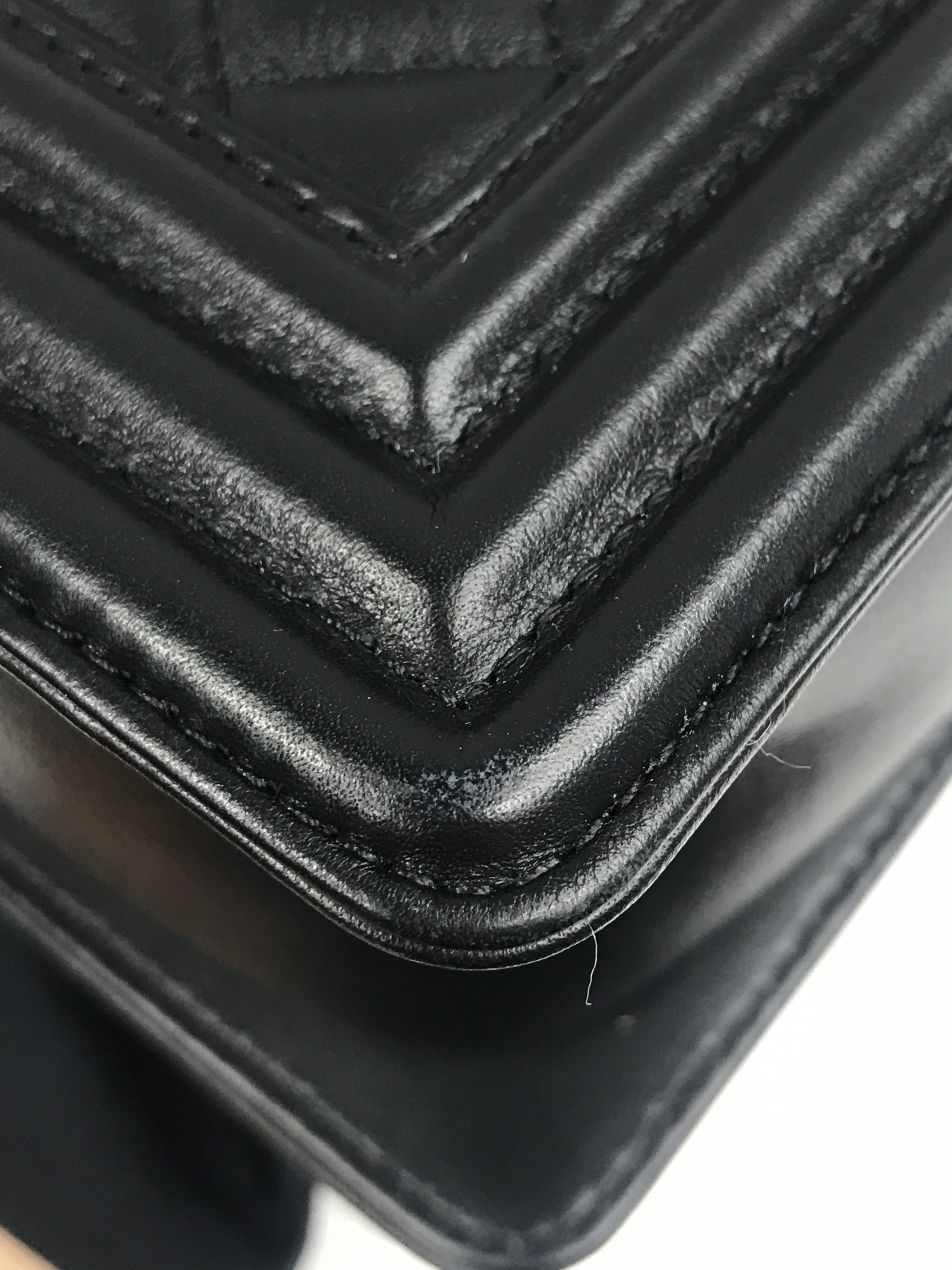 Black Quilted Lambskin New Medium Boy Bag w/ Removable Logo Chanel Top Handle W/AGHW