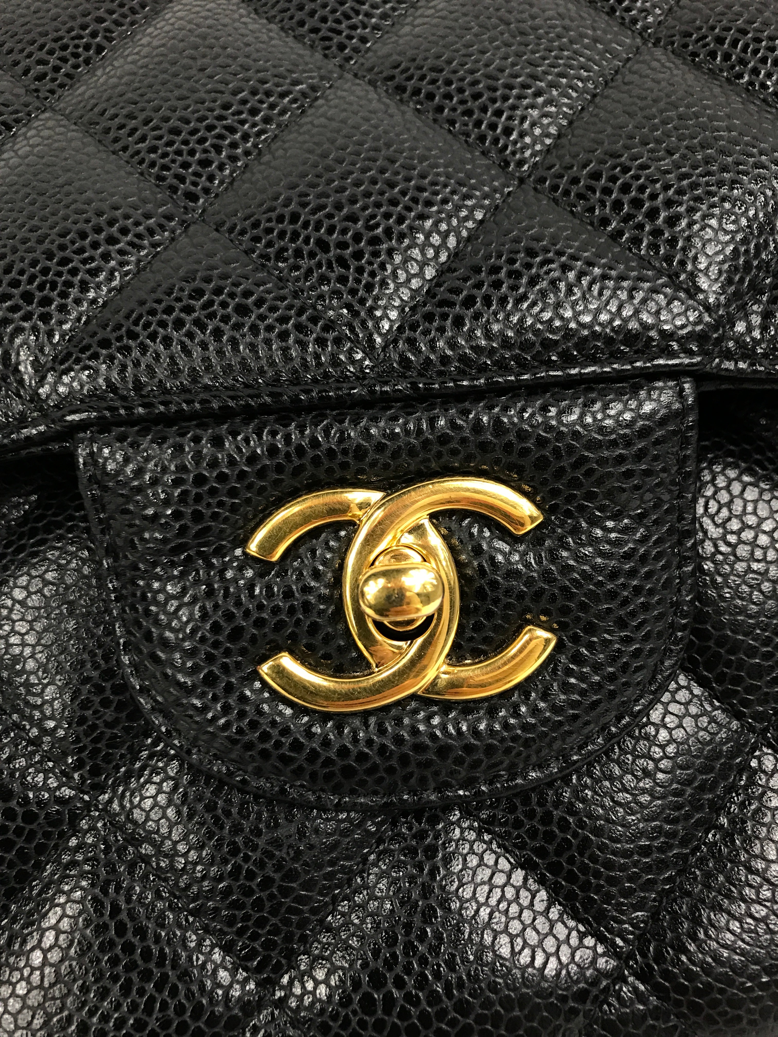 Black Caviar Quilted Double Flap Jumbo w/GHW