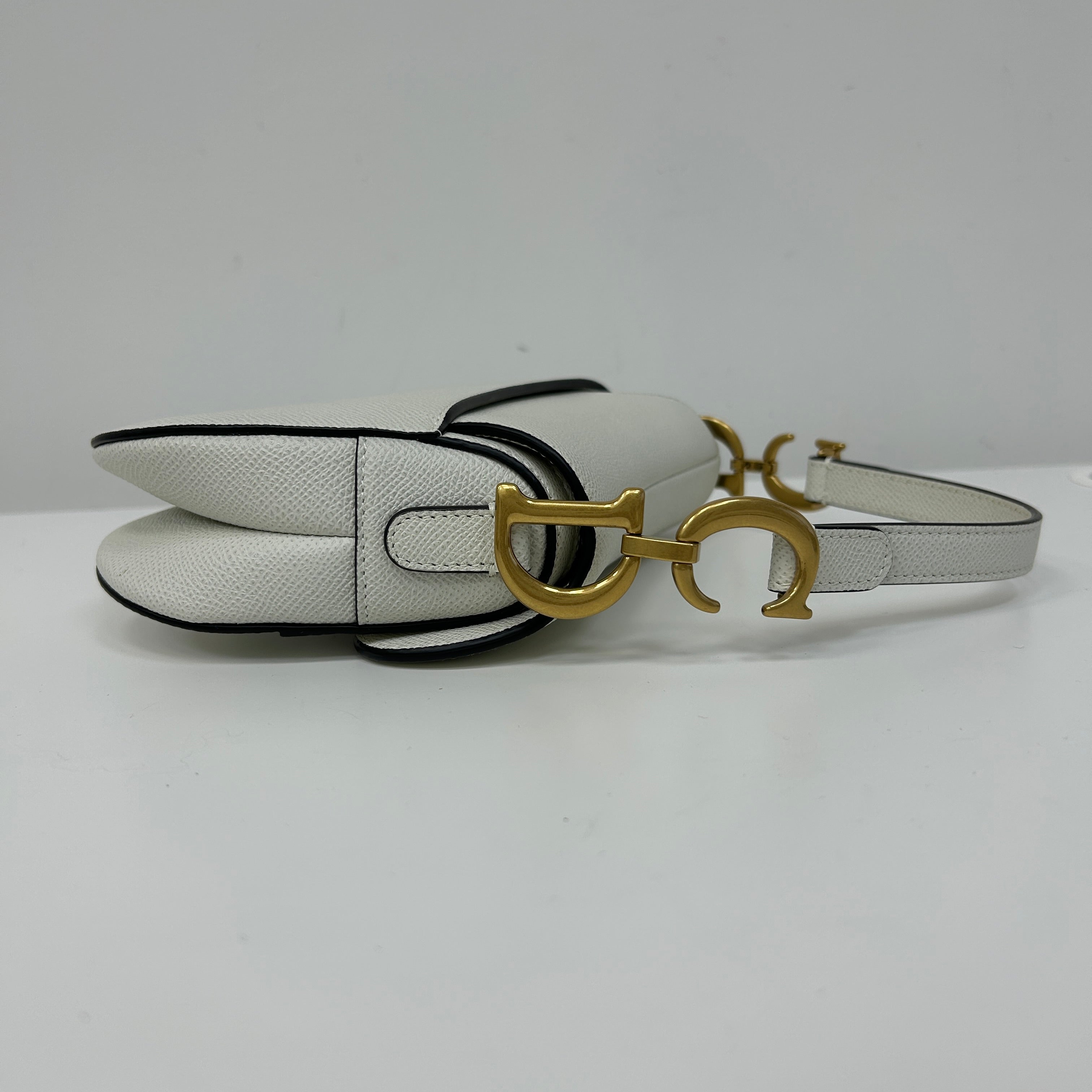 Latte Grained Calfskin Mini Saddle Bag w/AGHW