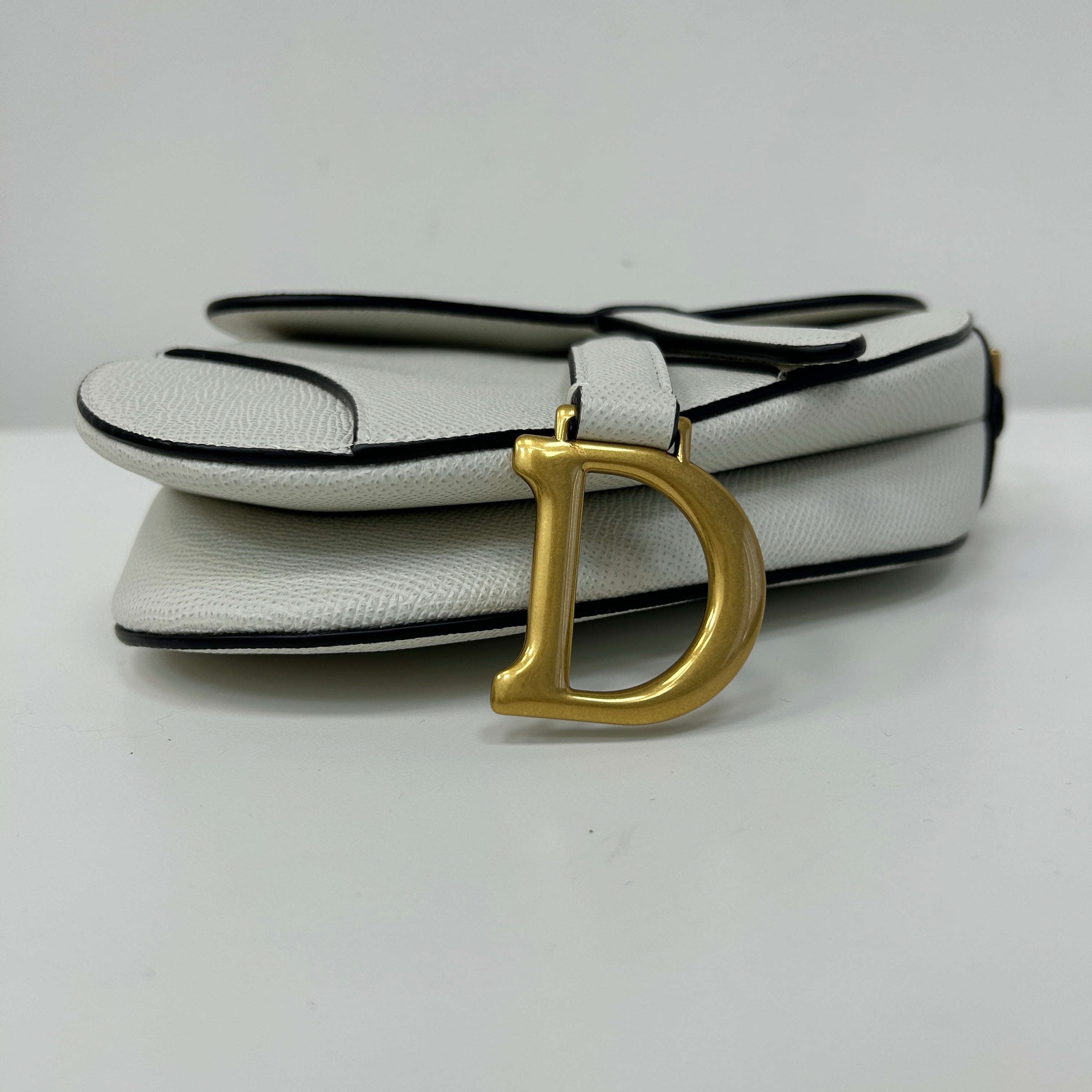 Latte Grained Calfskin Mini Saddle Bag w/AGHW