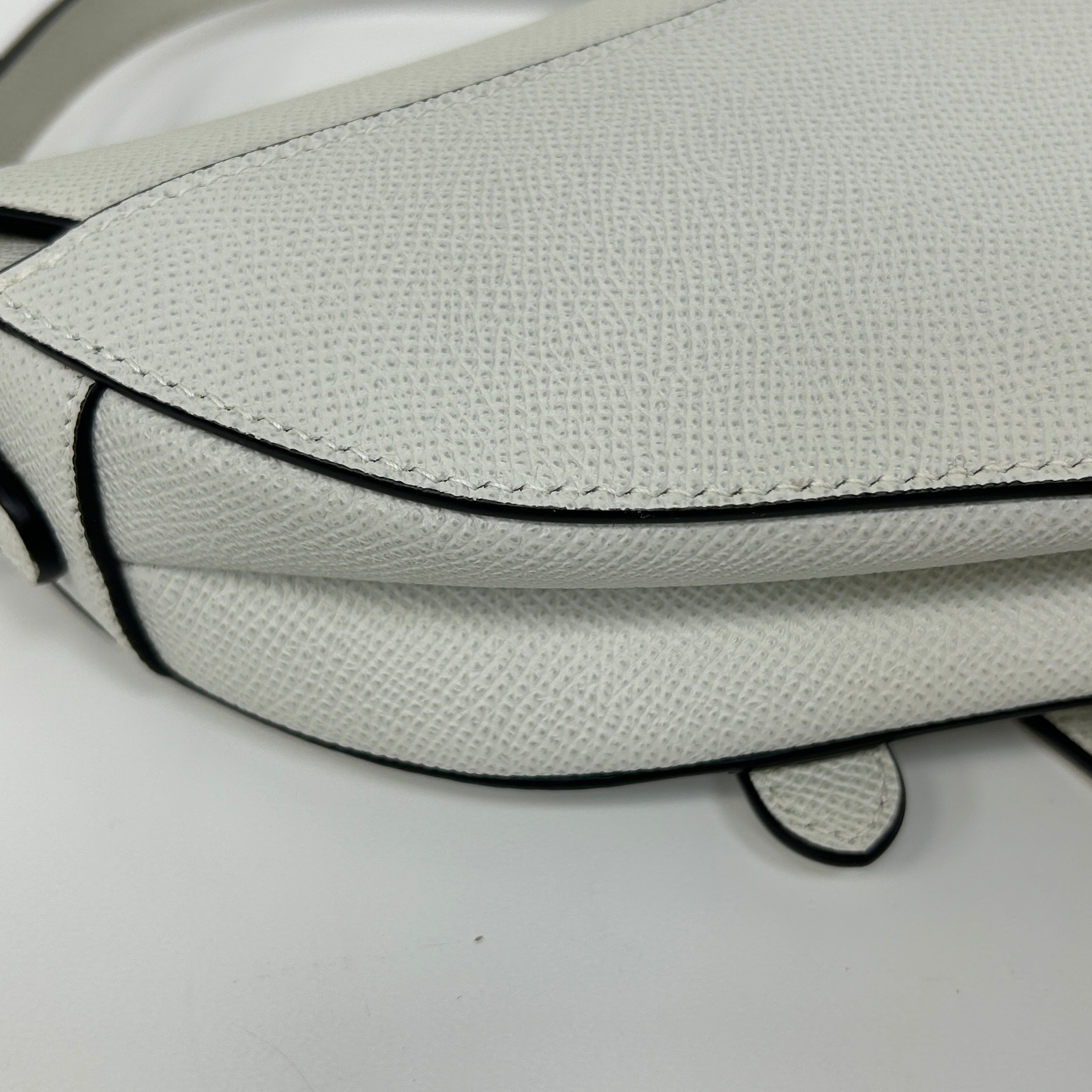 Latte Grained Calfskin Mini Saddle Bag w/AGHW