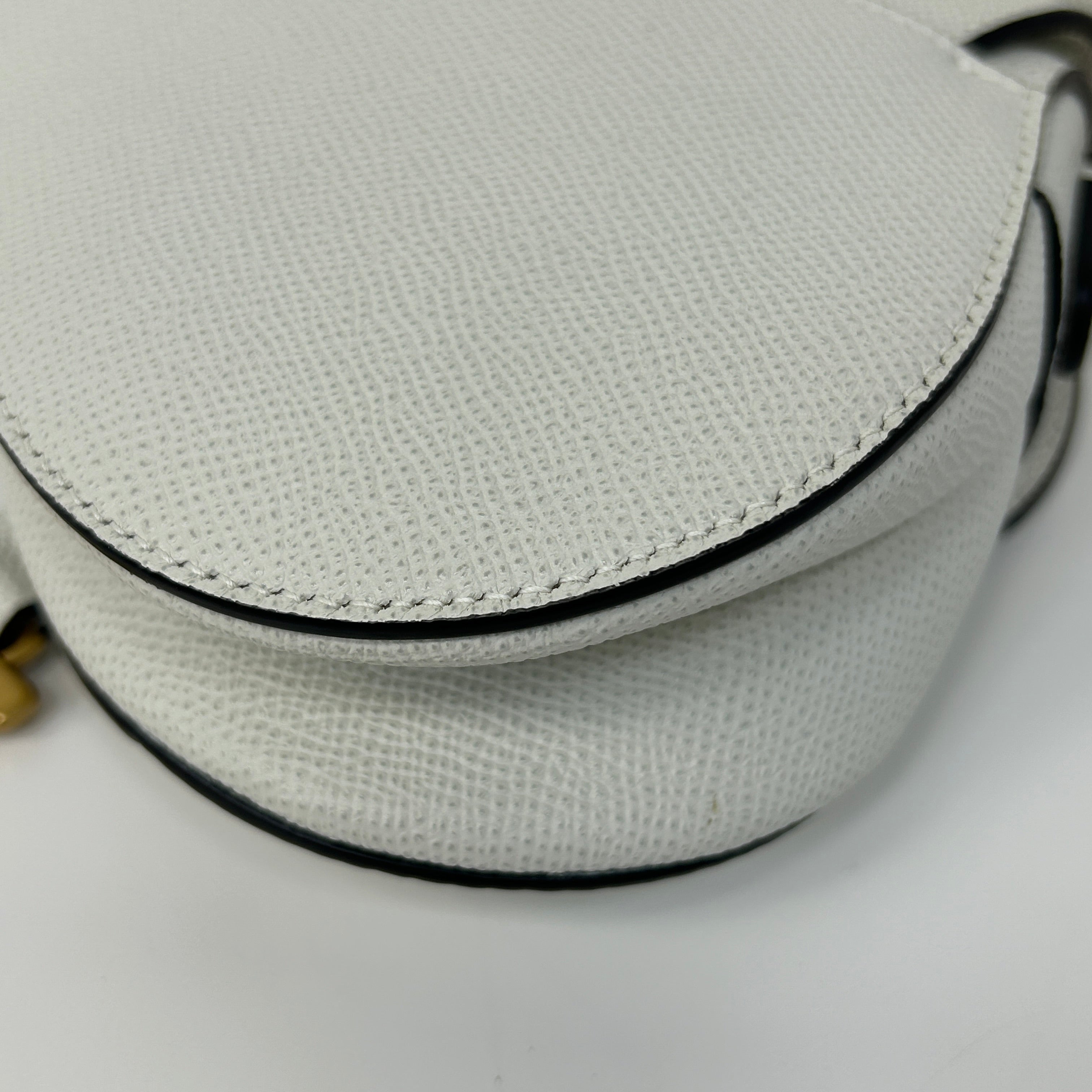 Latte Grained Calfskin Mini Saddle Bag w/AGHW