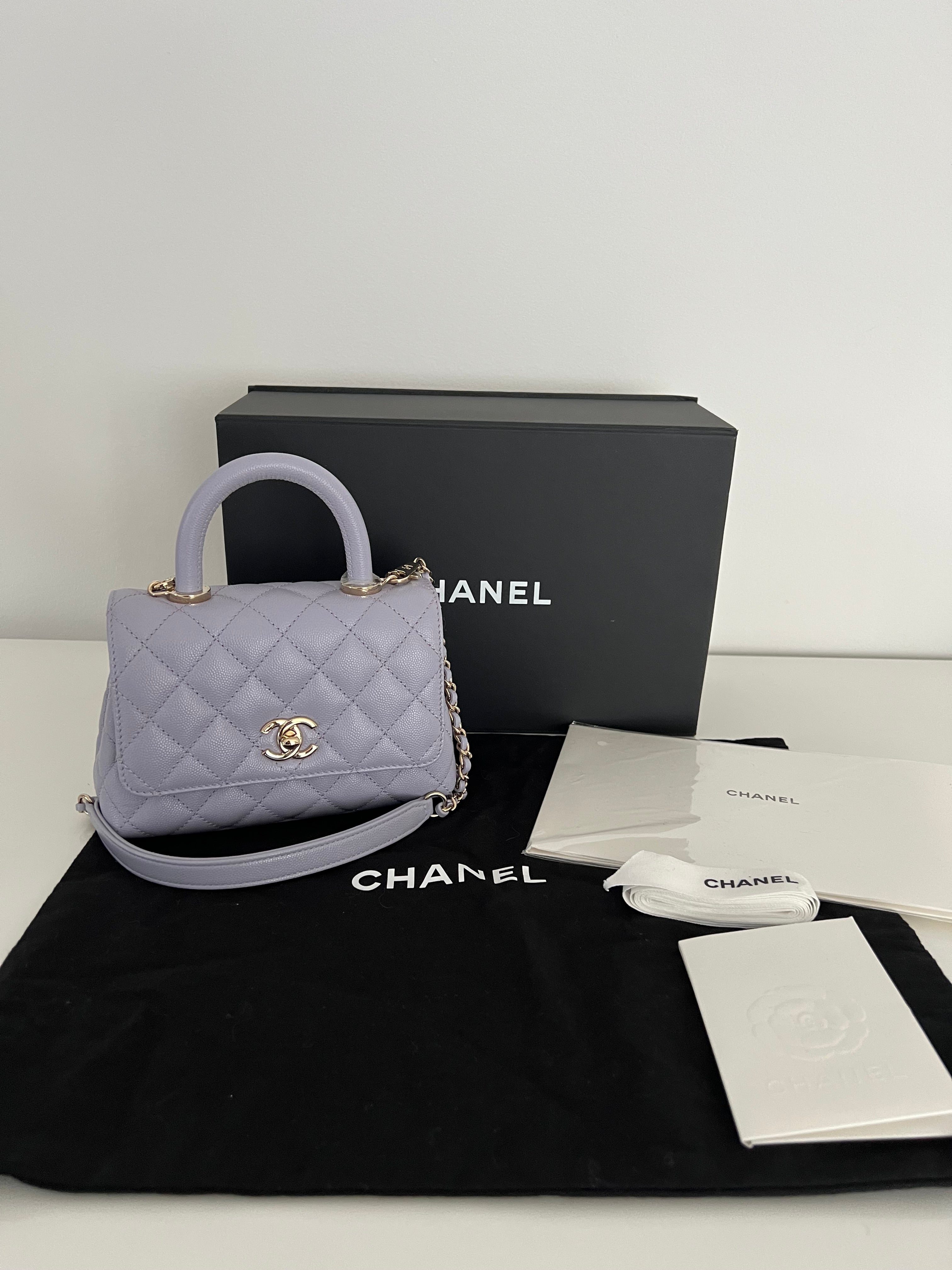 Lavender Quilted Caviar Mini Coco Top Handle Bag LGHW