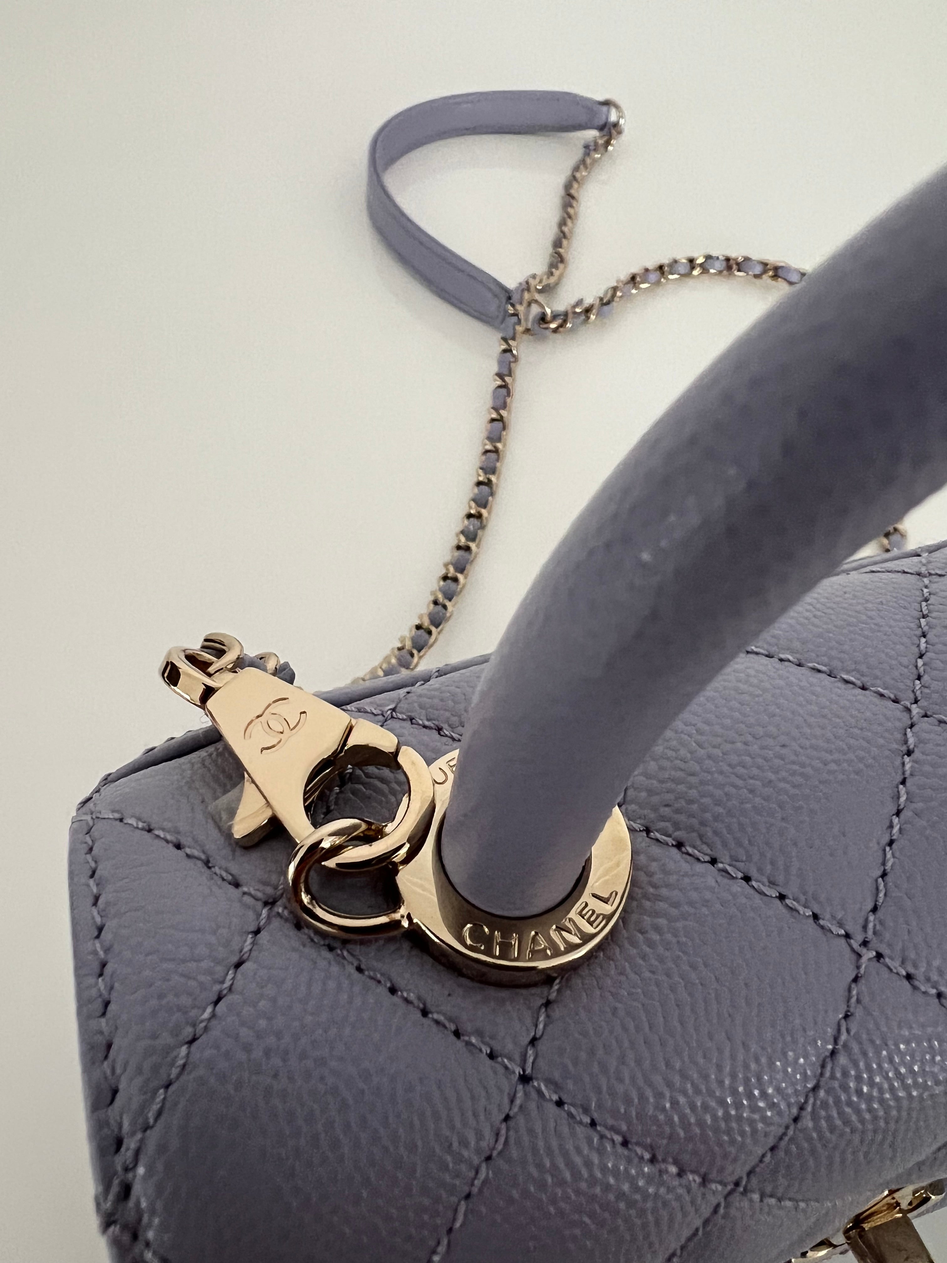 Lavender Quilted Caviar Mini Coco Top Handle Bag LGHW