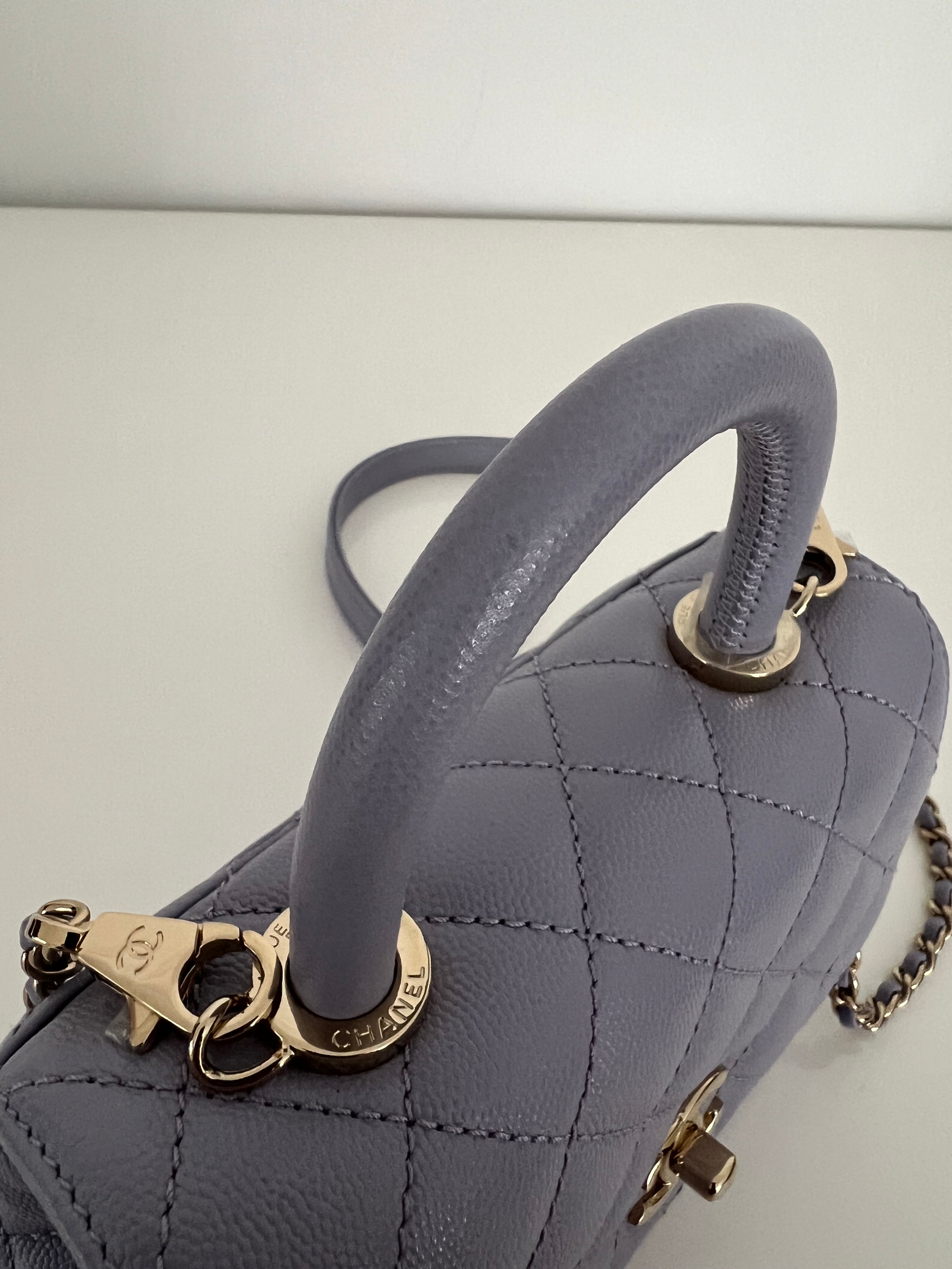Lavender Quilted Caviar Mini Coco Top Handle Bag LGHW