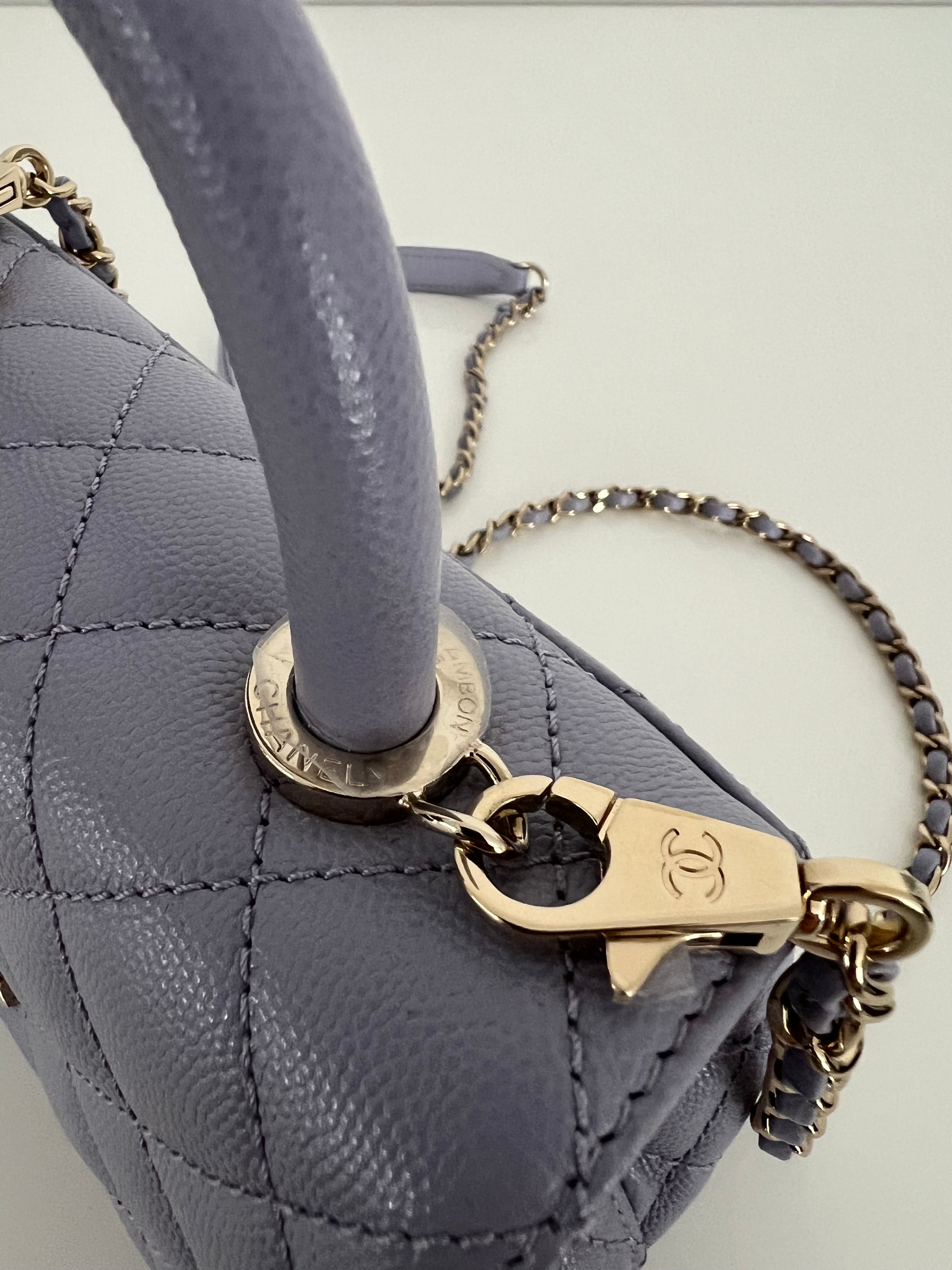 Lavender Quilted Caviar Mini Coco Top Handle Bag LGHW