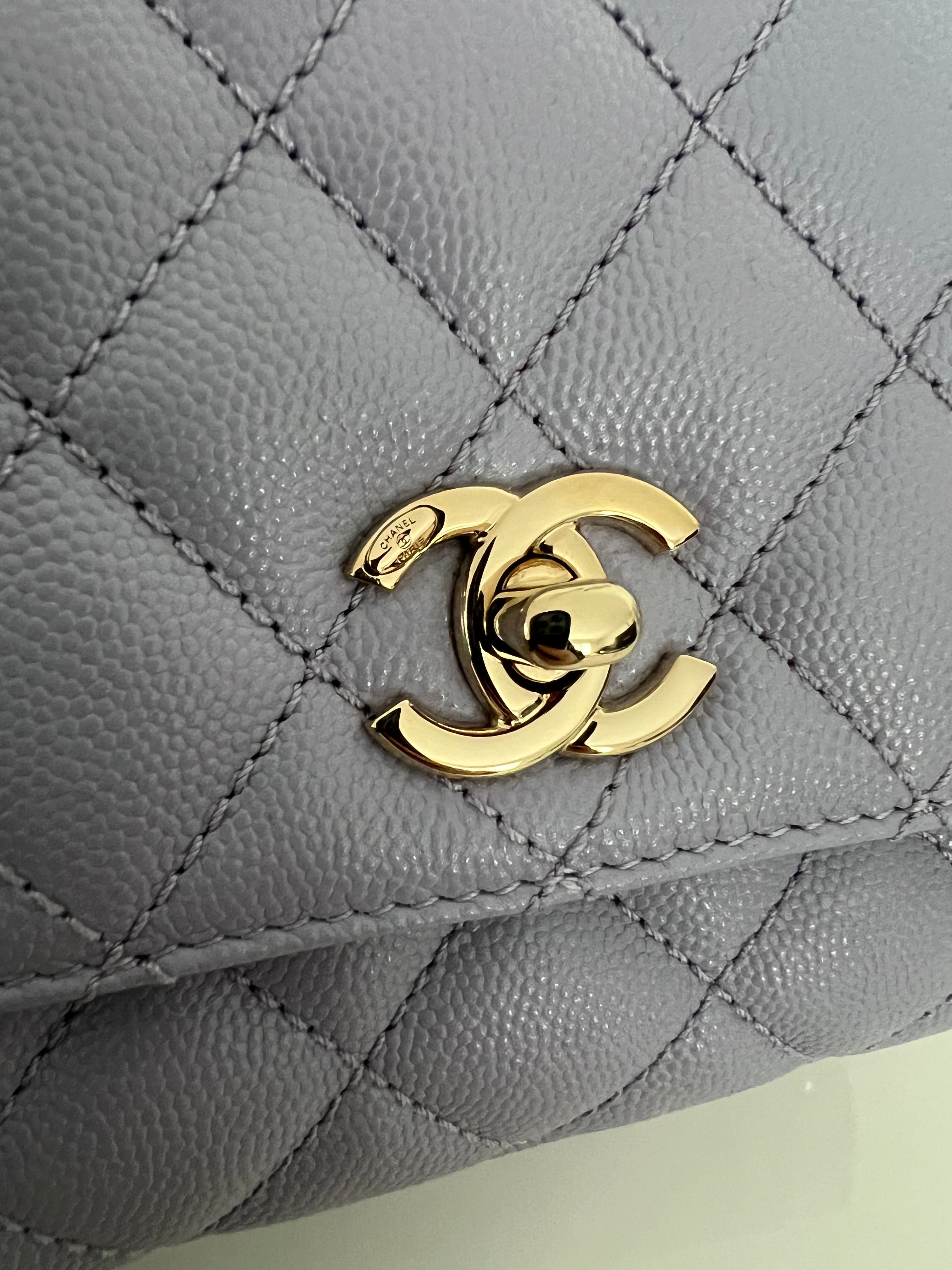 Lavender Quilted Caviar Mini Coco Top Handle Bag LGHW