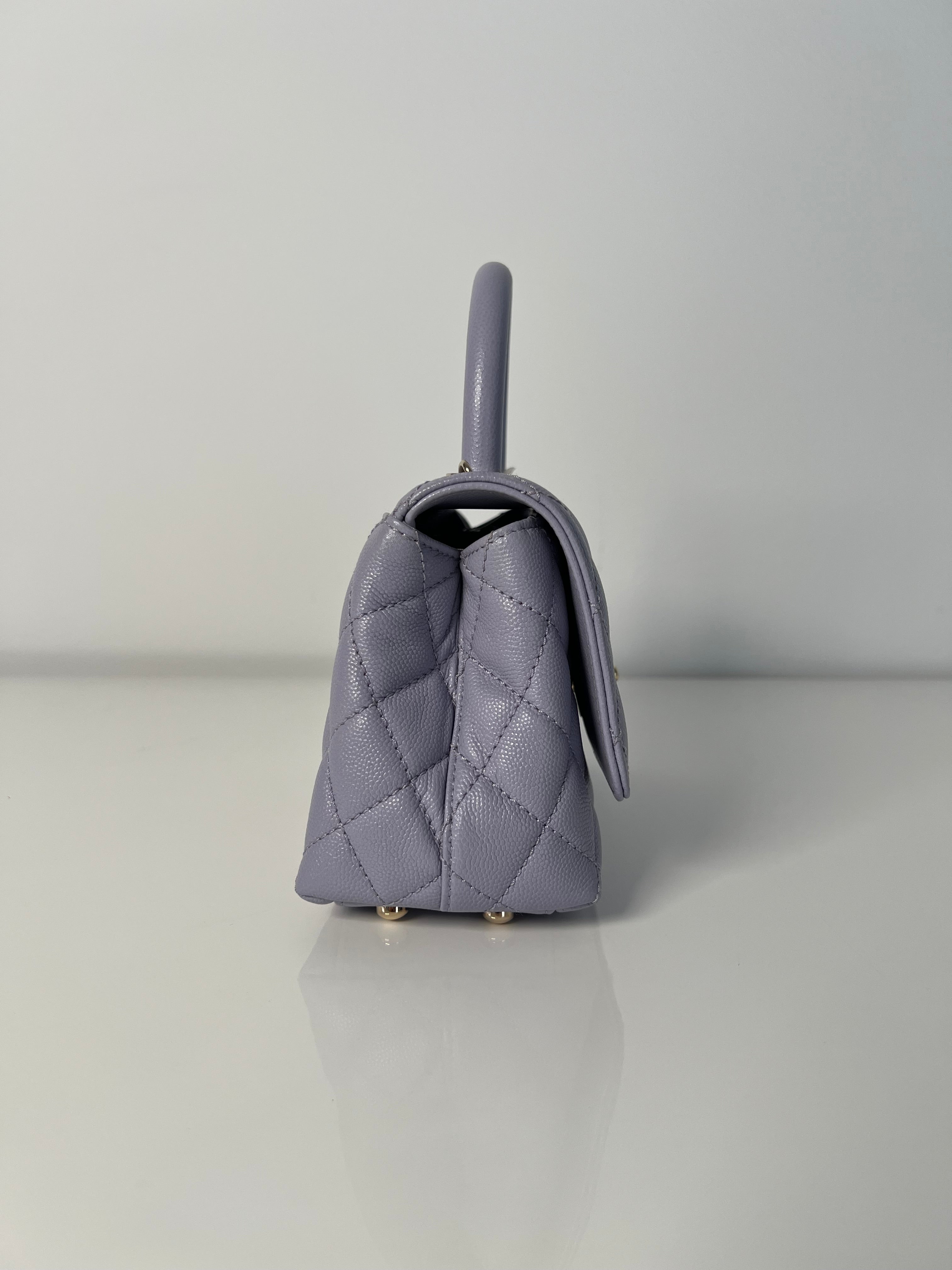Lavender Quilted Caviar Mini Coco Top Handle Bag LGHW