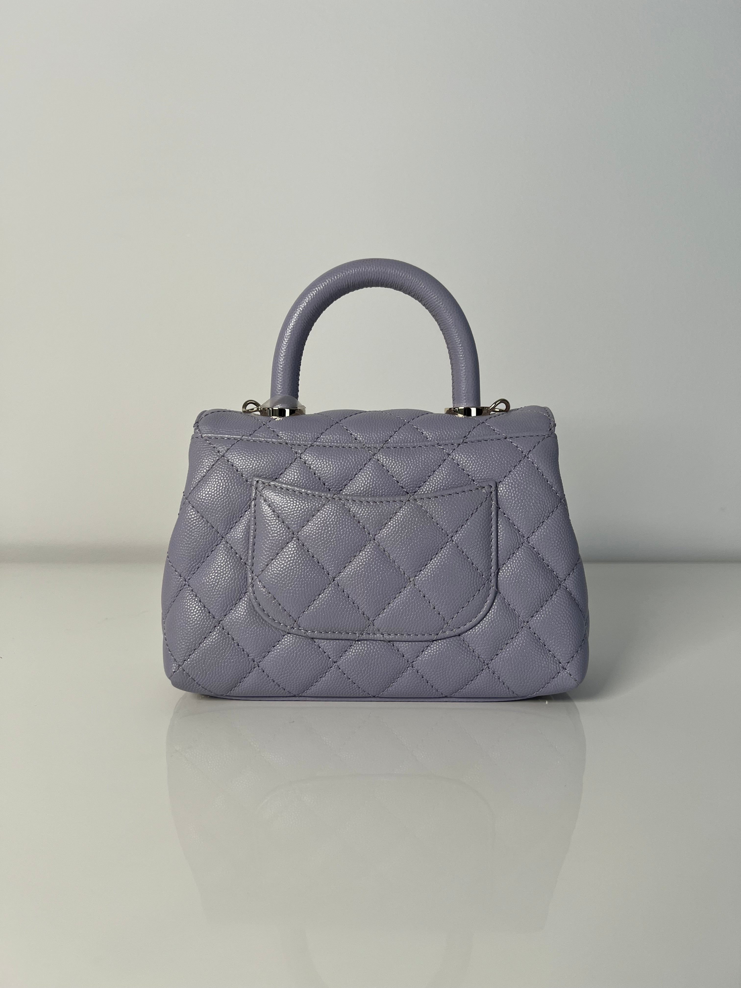 Lavender Quilted Caviar Mini Coco Top Handle Bag LGHW