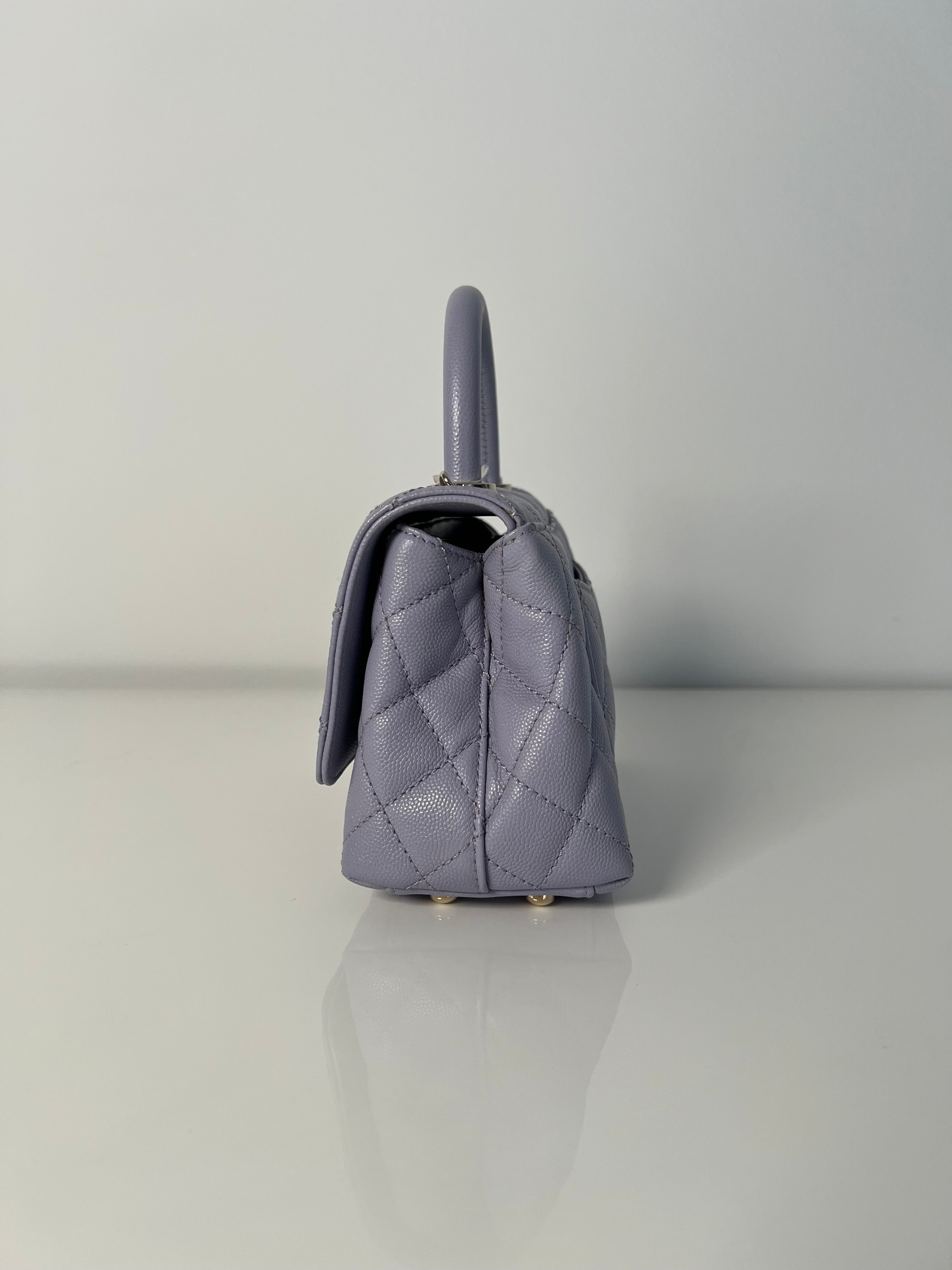 Lavender Quilted Caviar Mini Coco Top Handle Bag LGHW