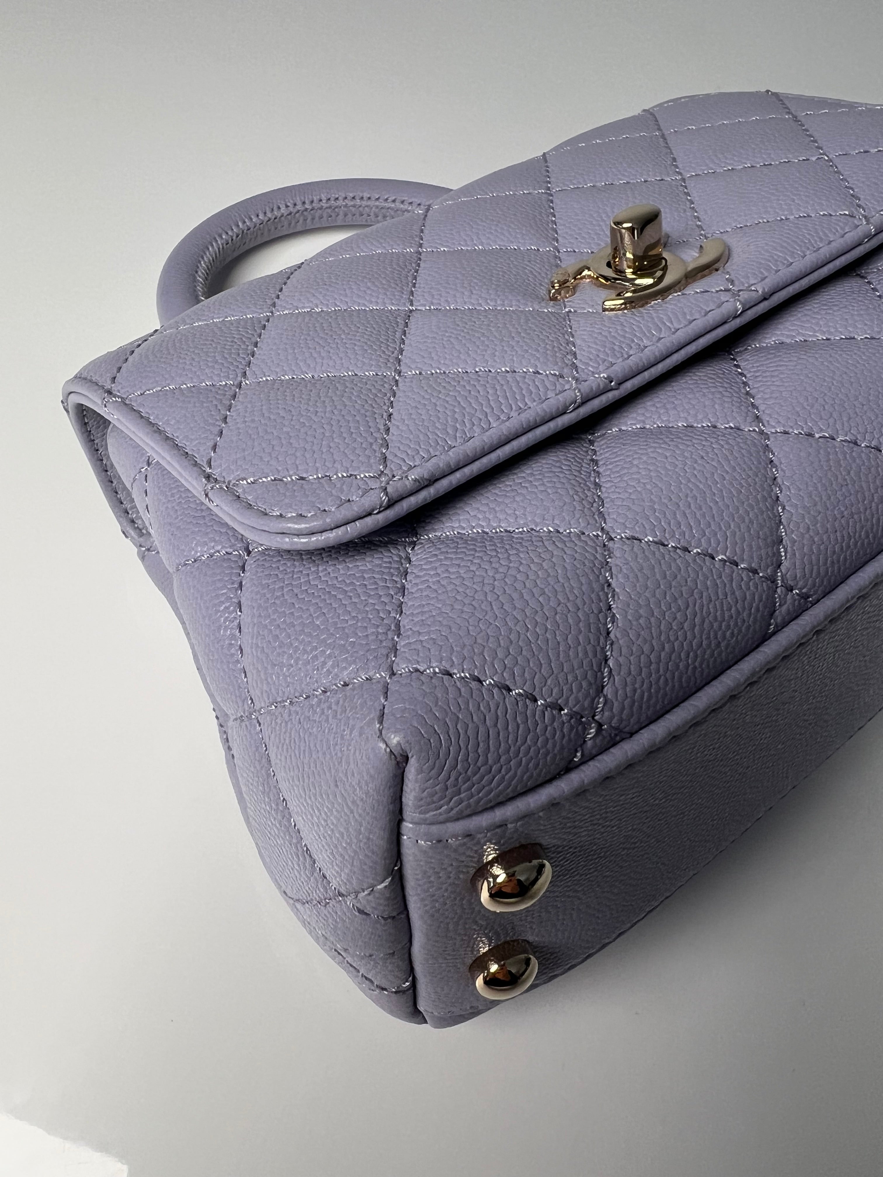 Lavender Quilted Caviar Mini Coco Top Handle Bag LGHW