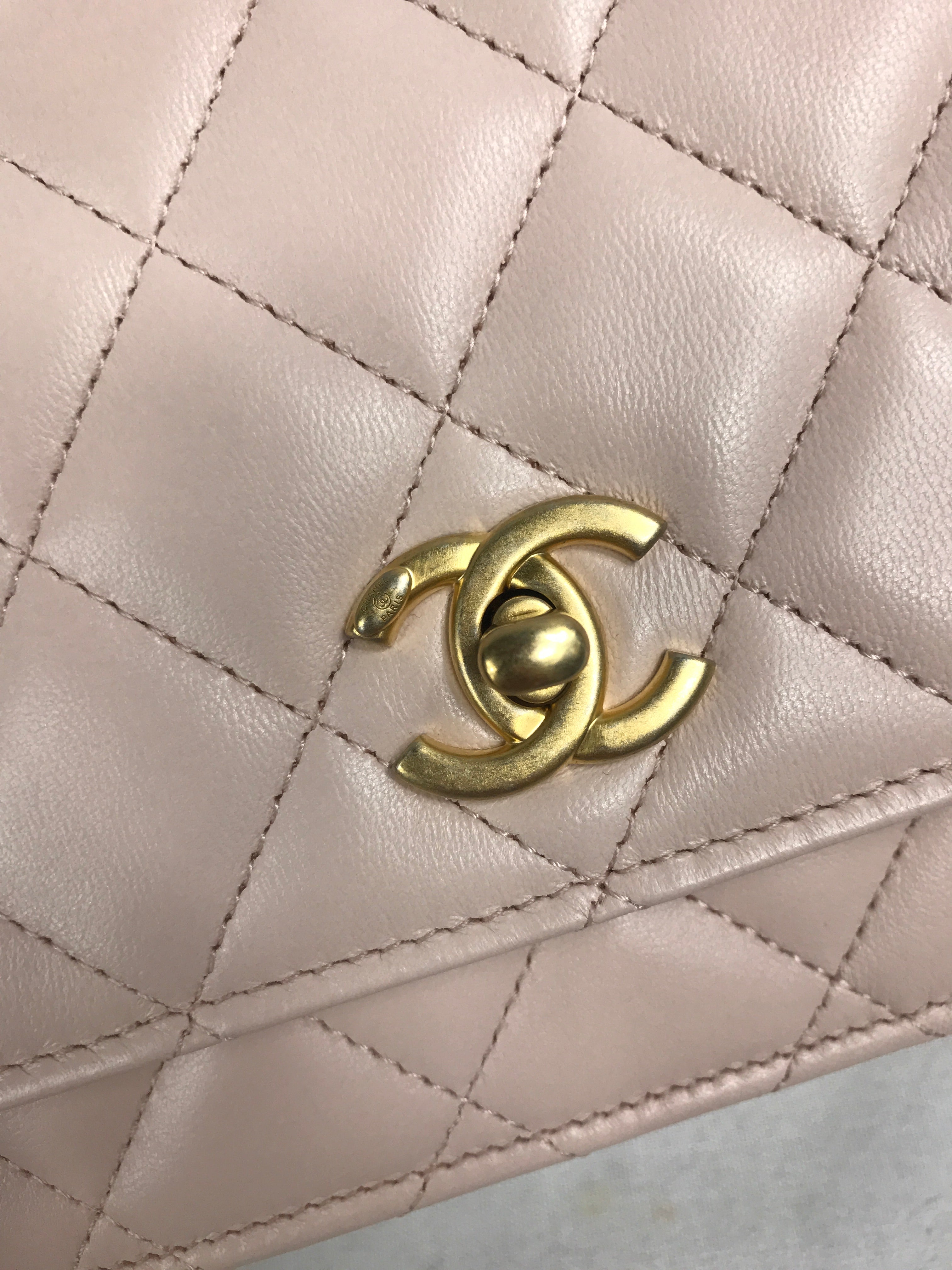 Plush Pink Quilted Lambskin Leather Pearl Crush Wallet on Chain w/AGHW