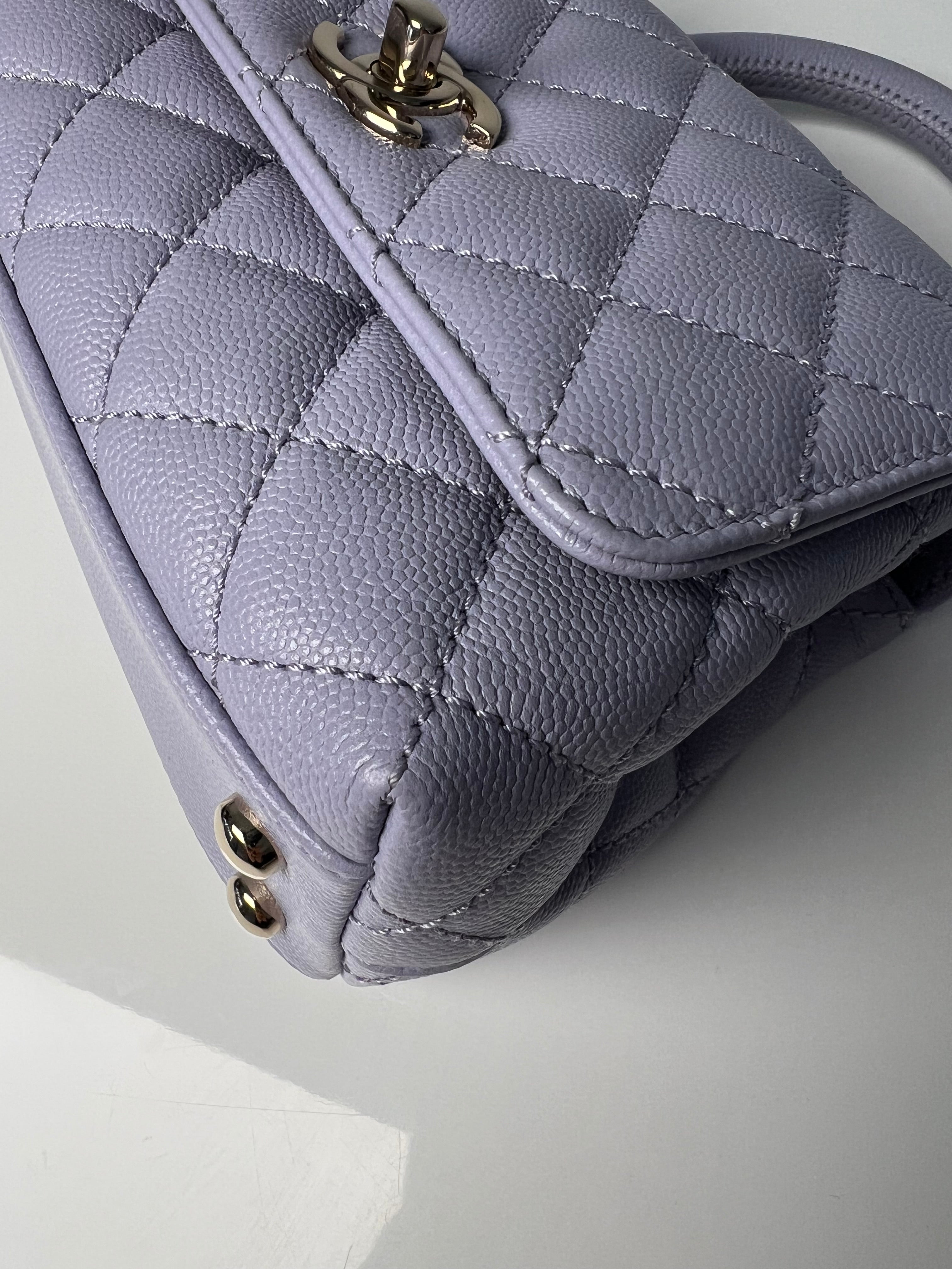 Lavender Quilted Caviar Mini Coco Top Handle Bag LGHW