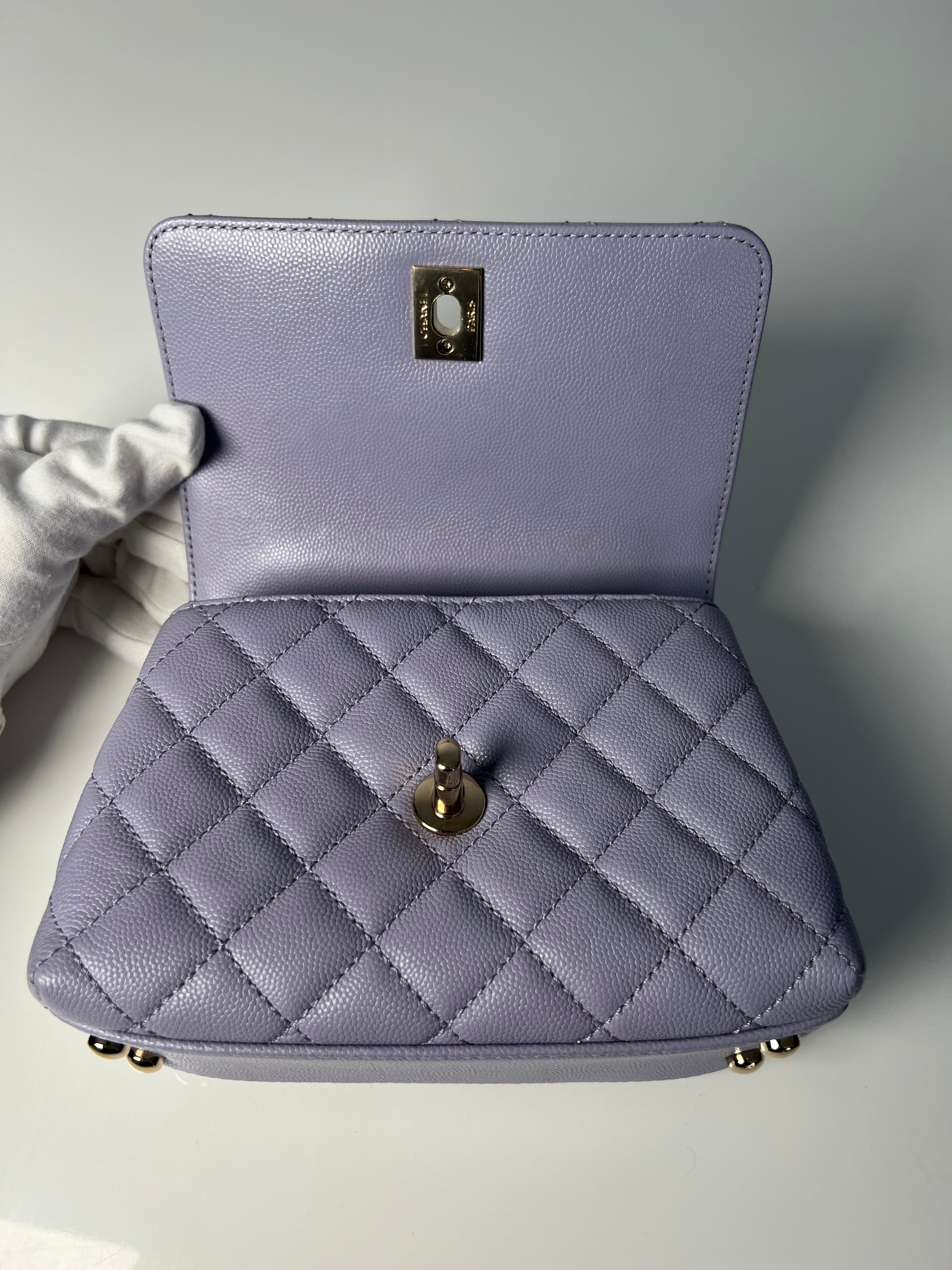 Lavender Quilted Caviar Mini Coco Top Handle Bag LGHW